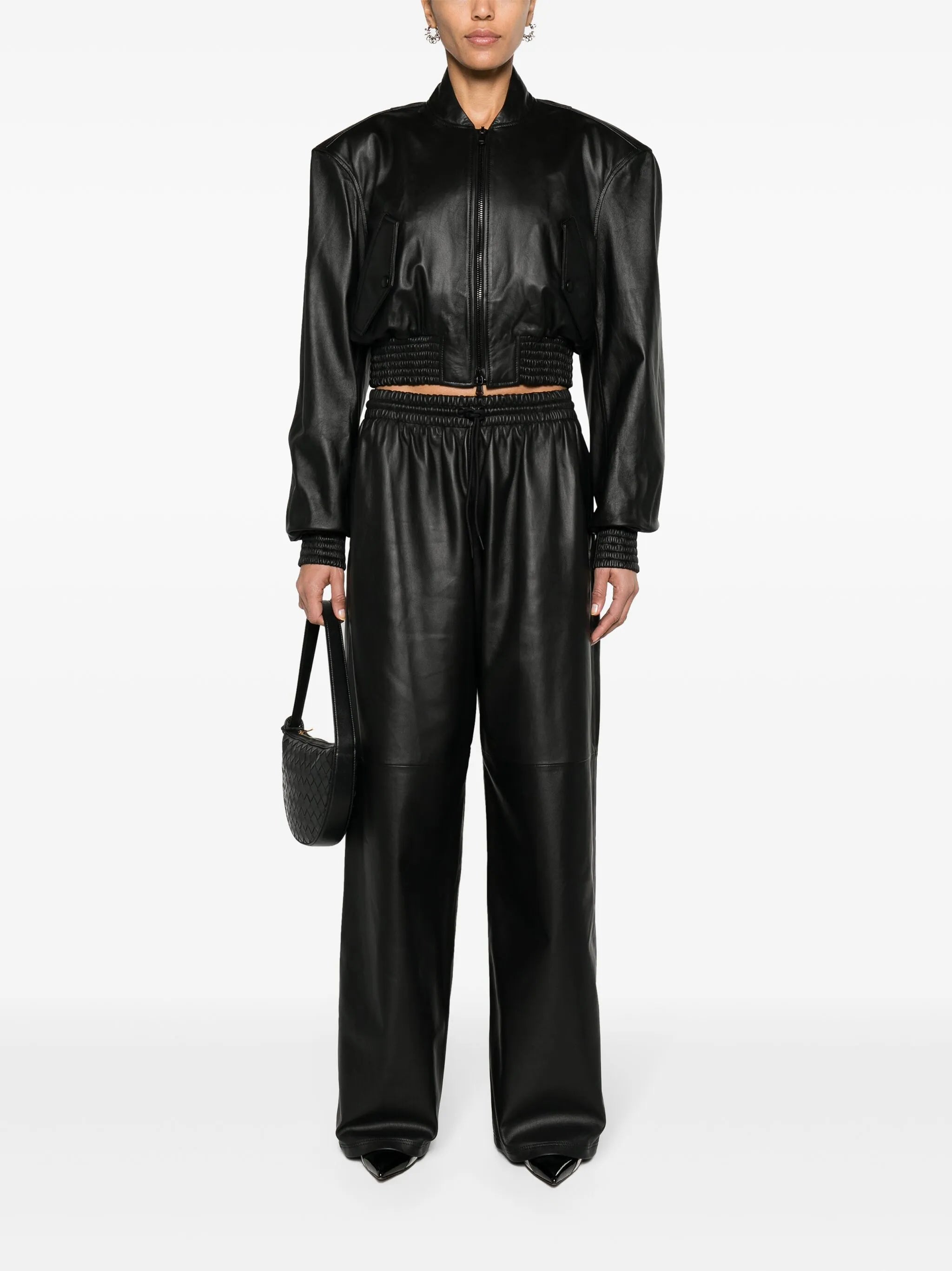 cropped leather bomber jacket