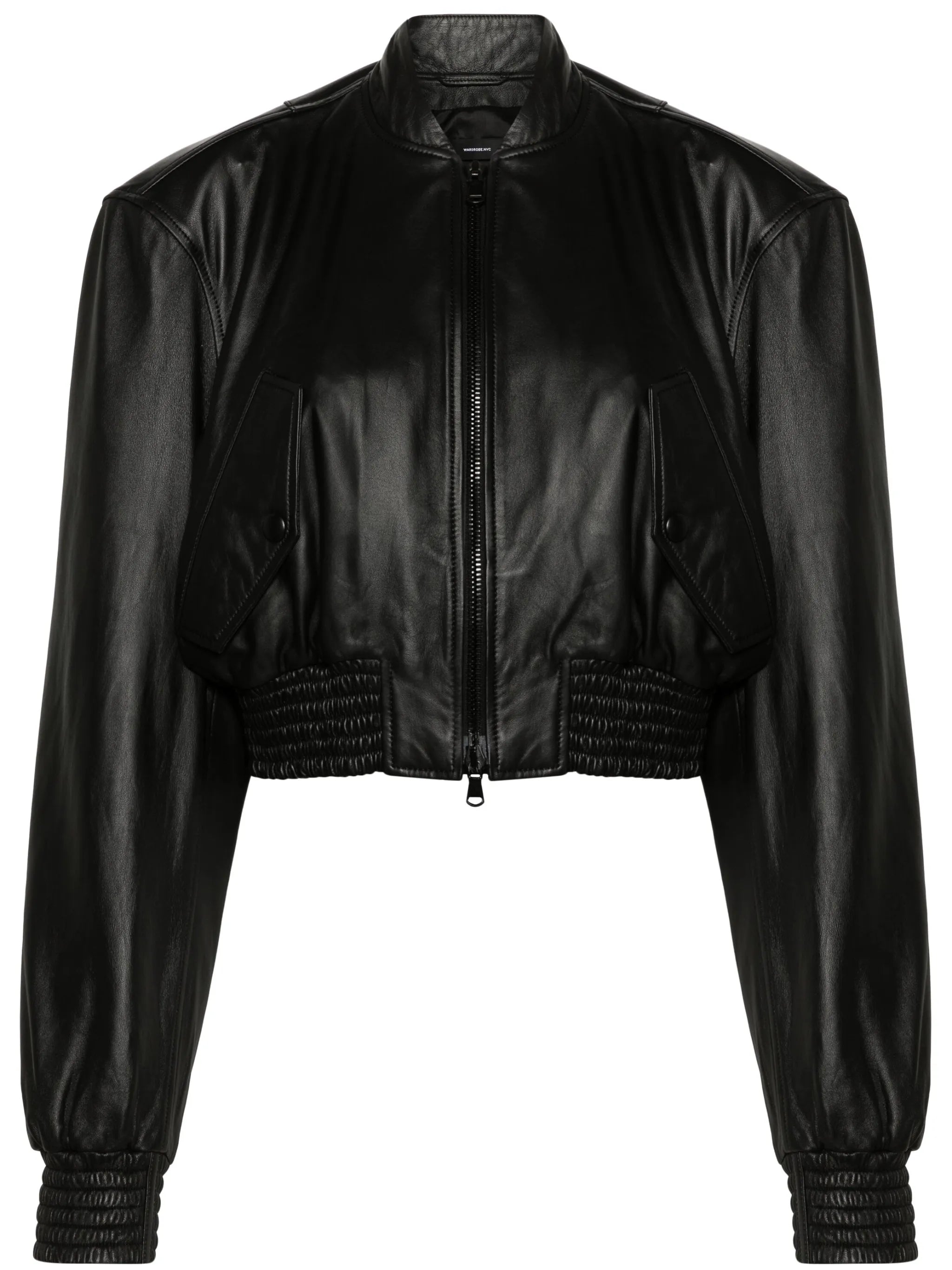 cropped leather bomber jacket