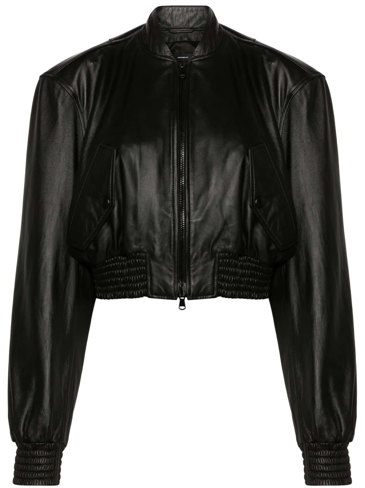 cropped leather bomber jacket