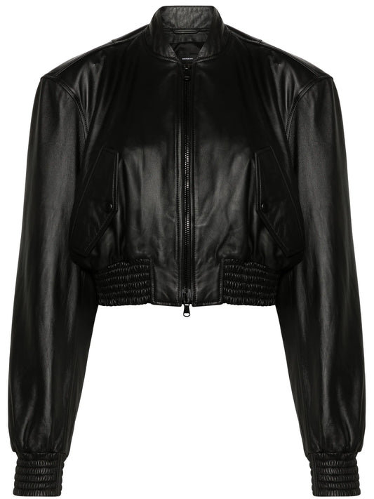 cropped leather bomber jacket