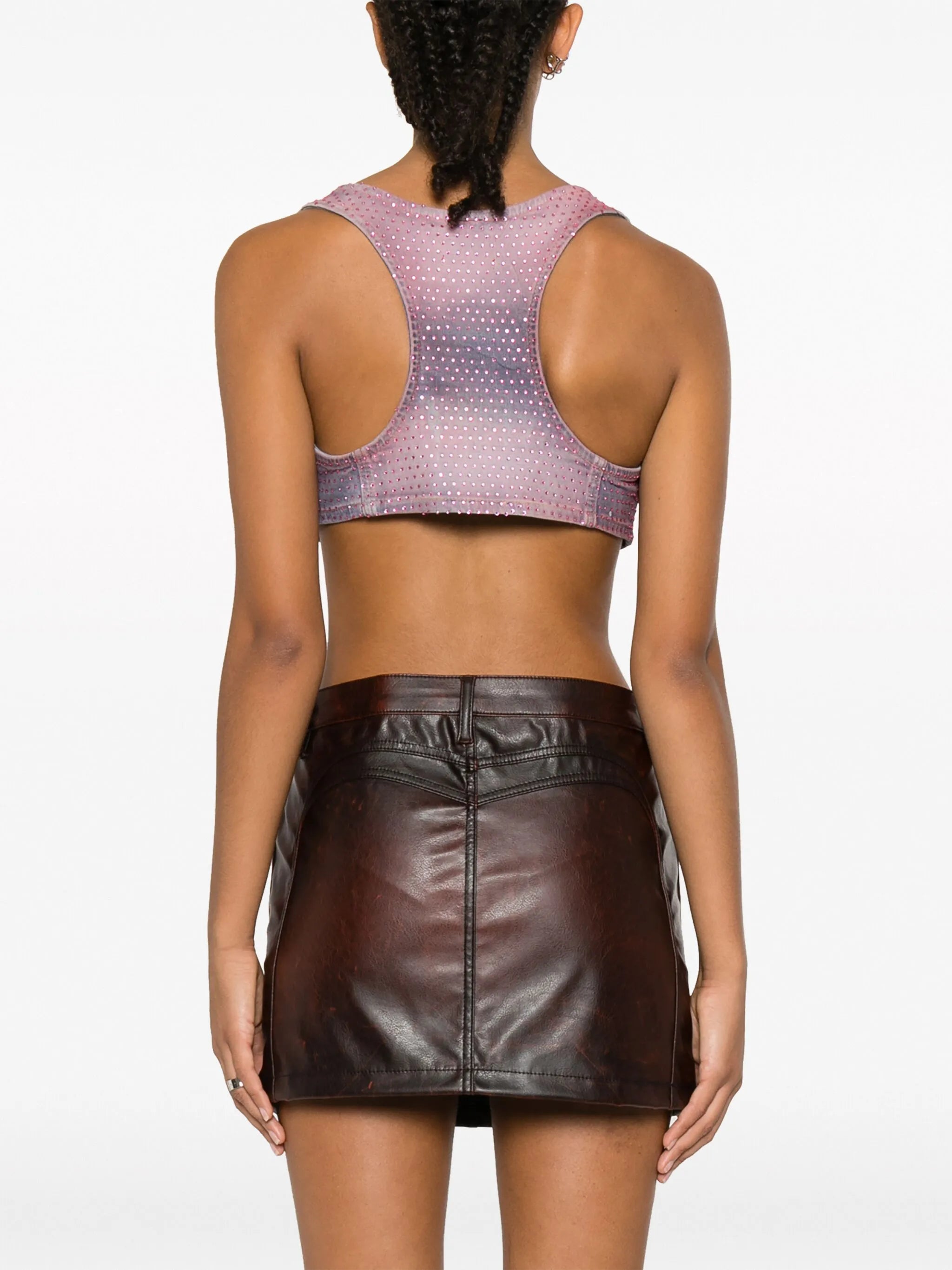 rhinestone-embellished cropped denim top