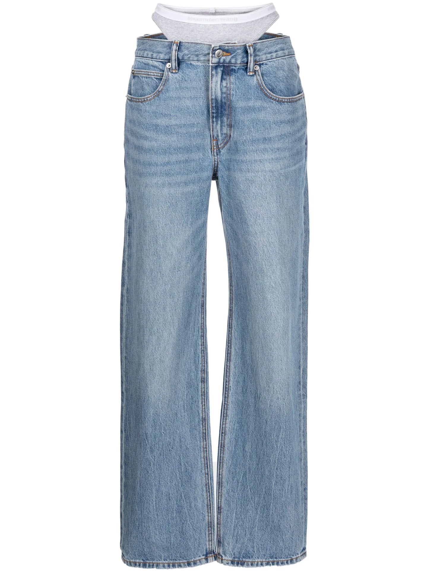 layered straight-leg jeans