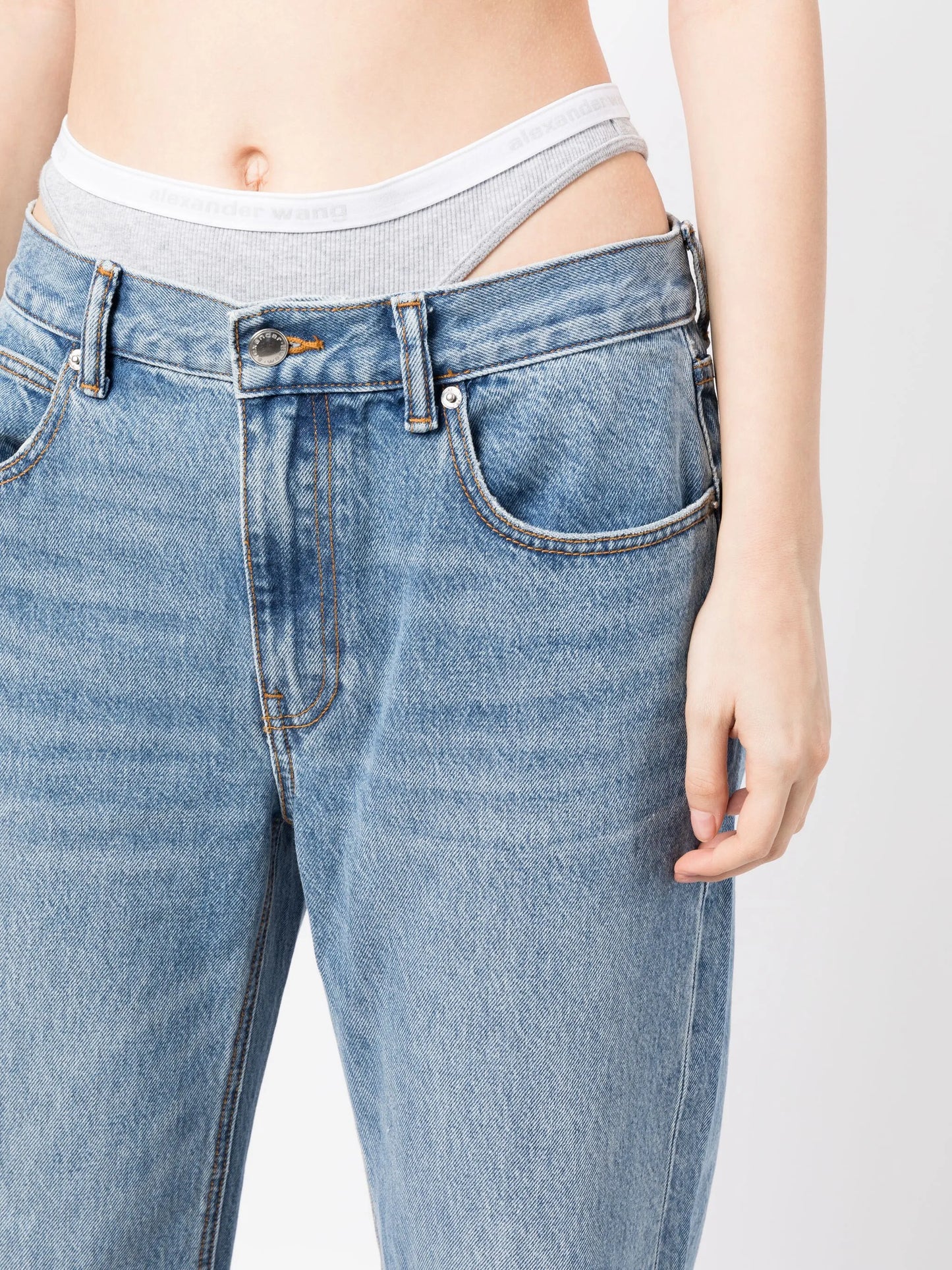 layered straight-leg jeans