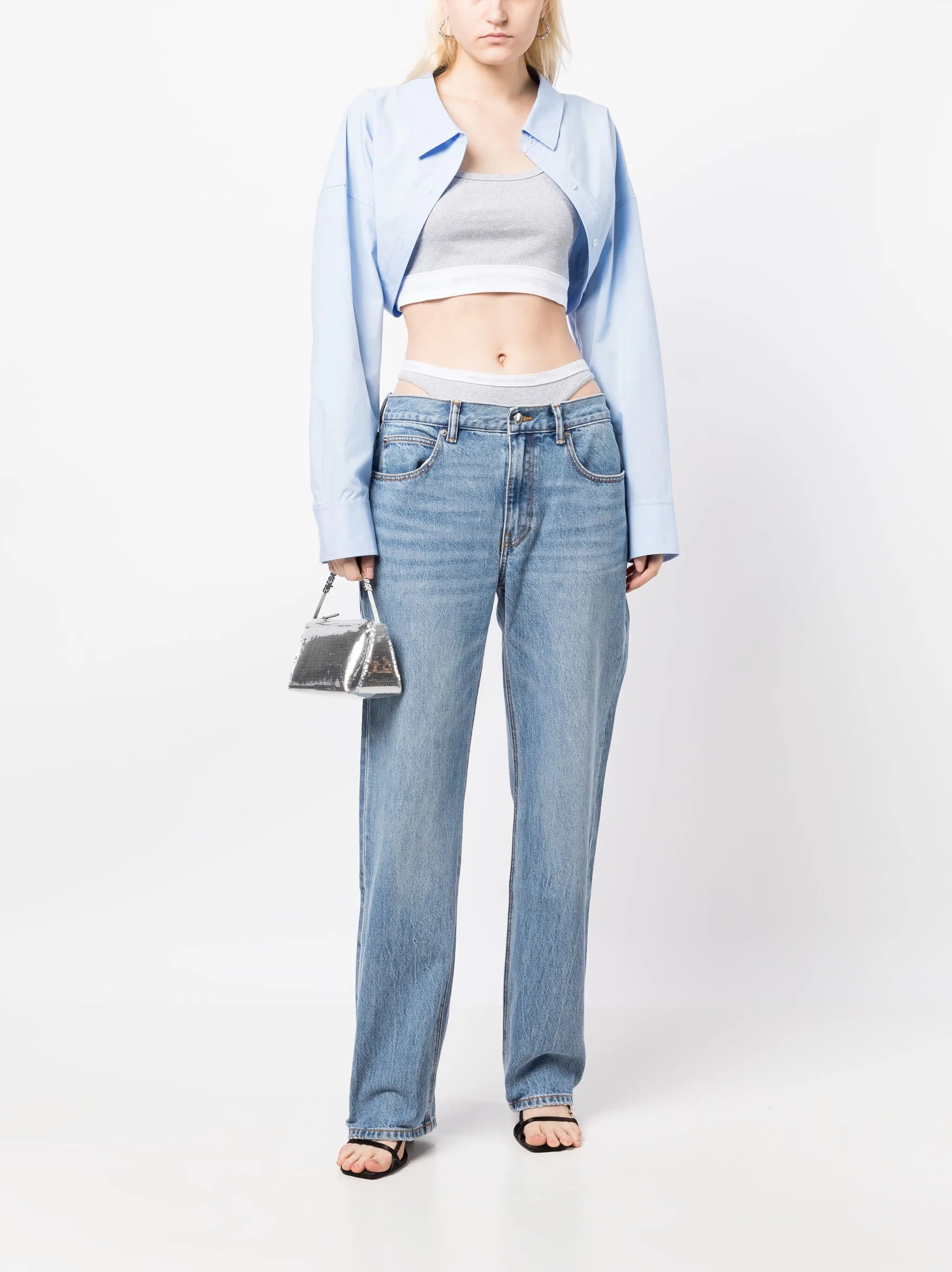 layered straight-leg jeans