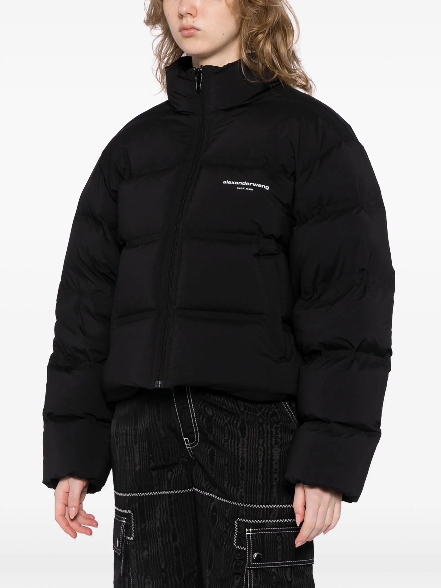 reflective-logo cropped puffer jacket