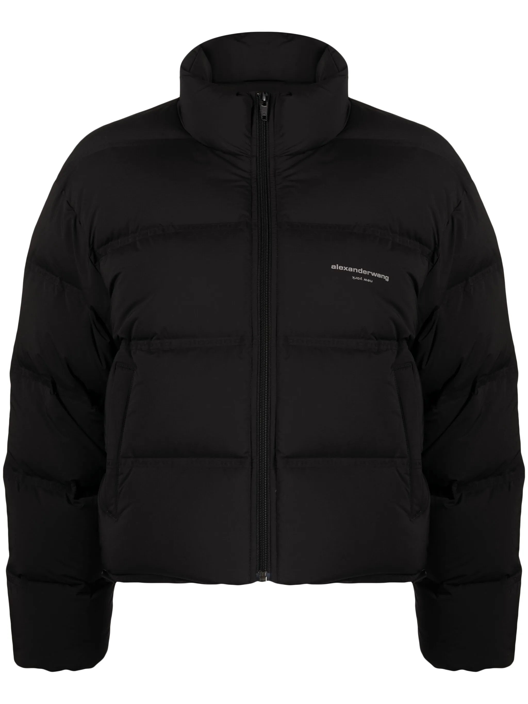 reflective-logo cropped puffer jacket