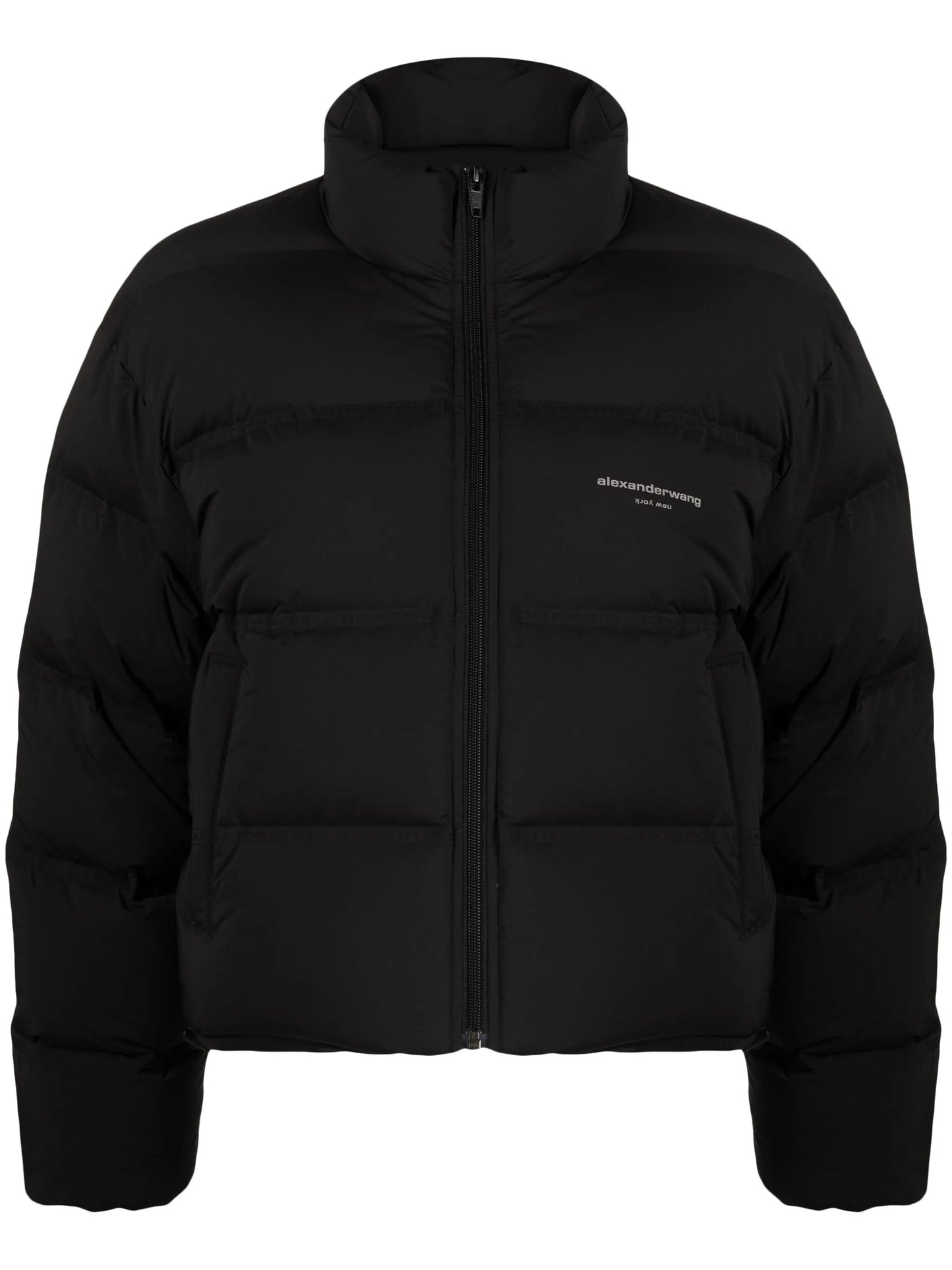 reflective-logo cropped puffer jacket