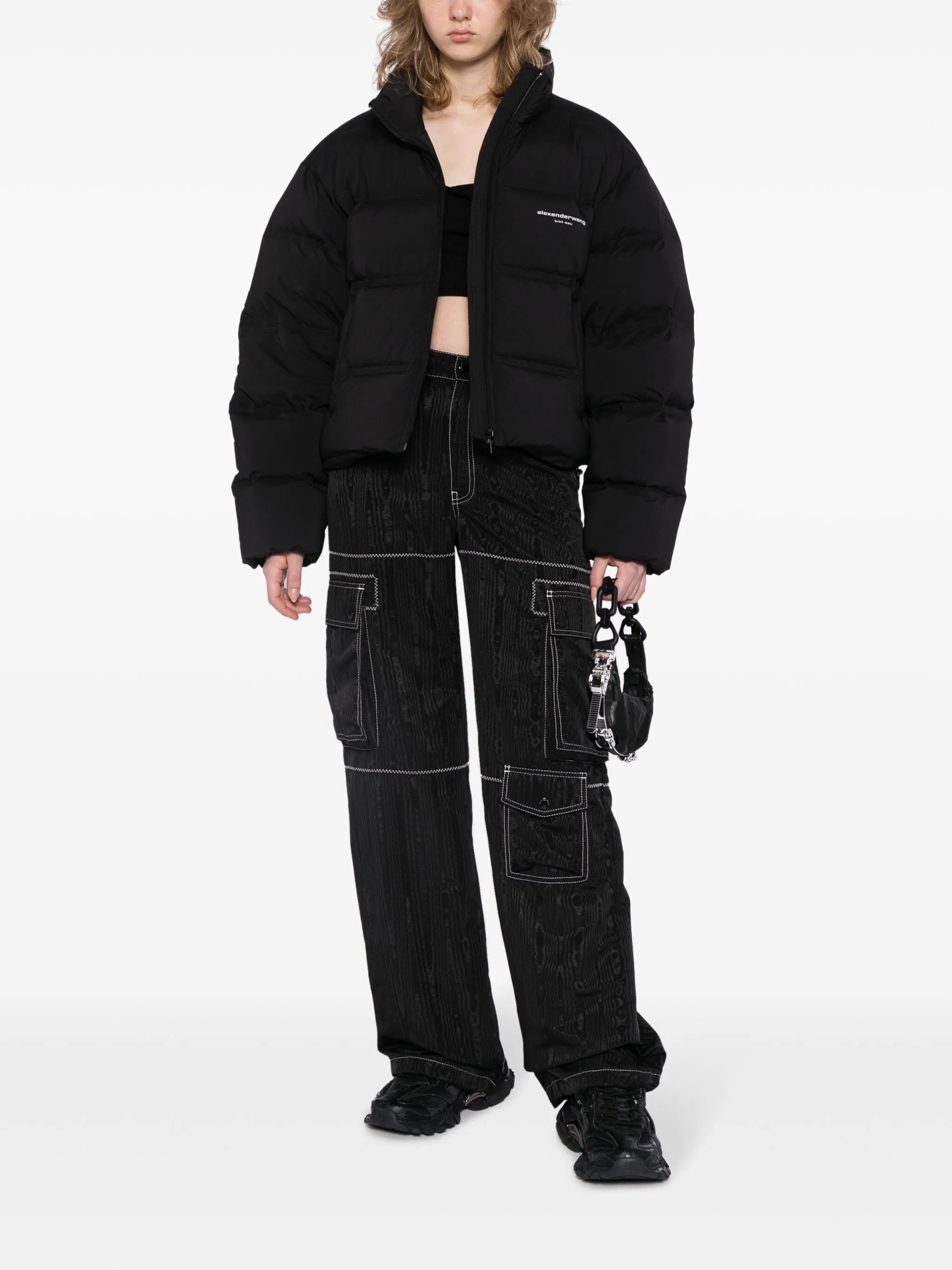 reflective-logo cropped puffer jacket