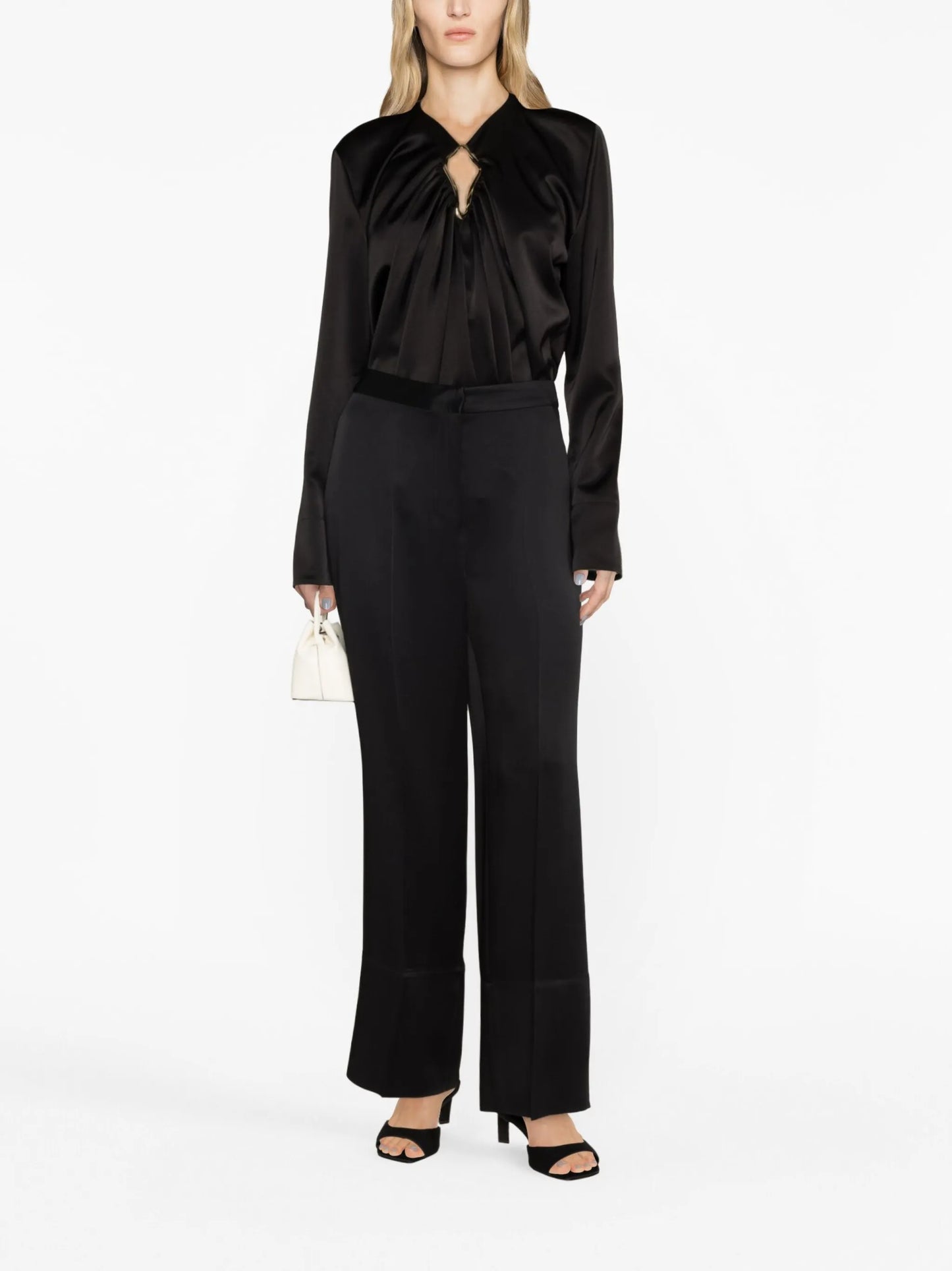 draped long-sleeved blouse