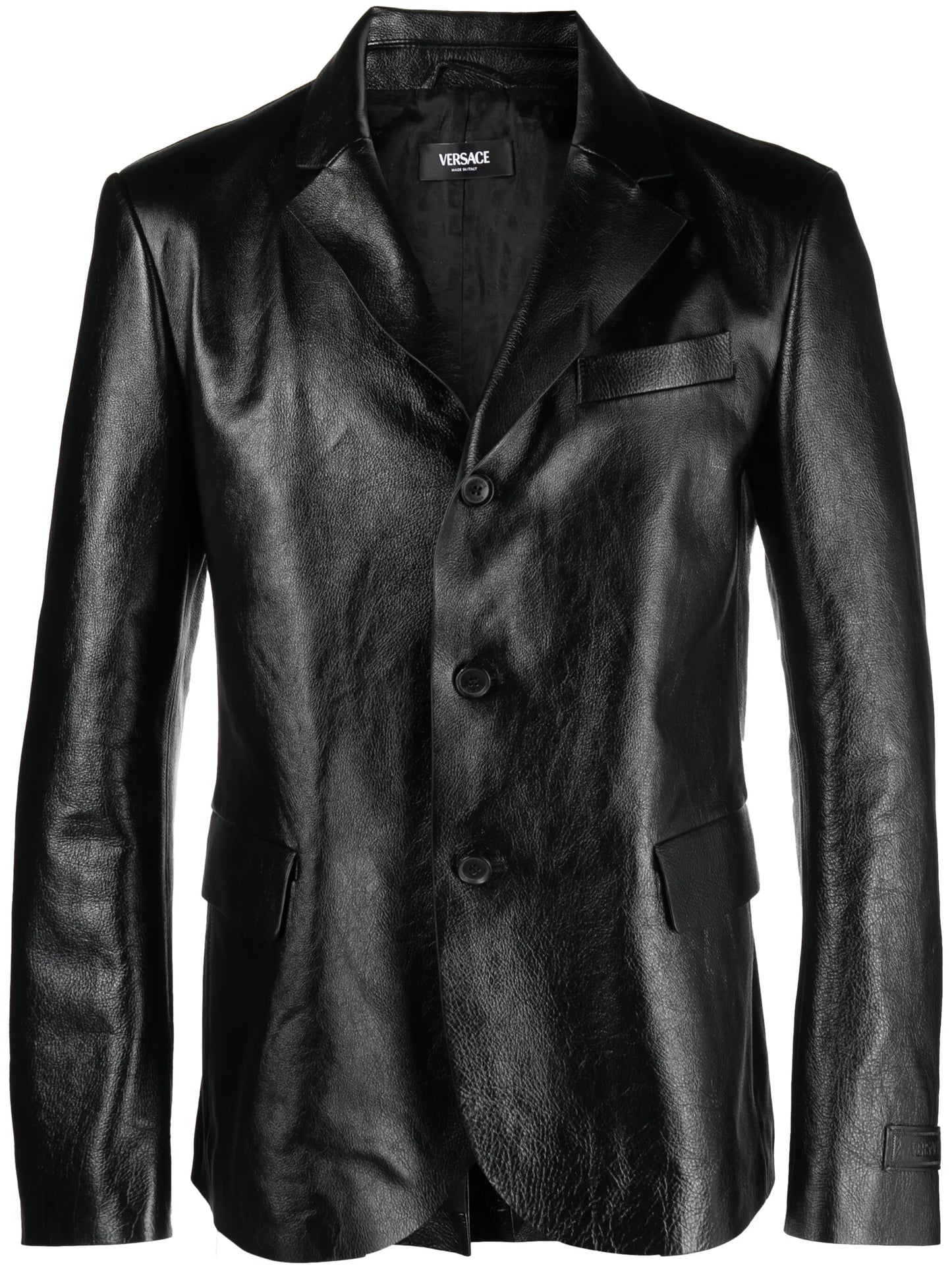 single-breasted leather blazer