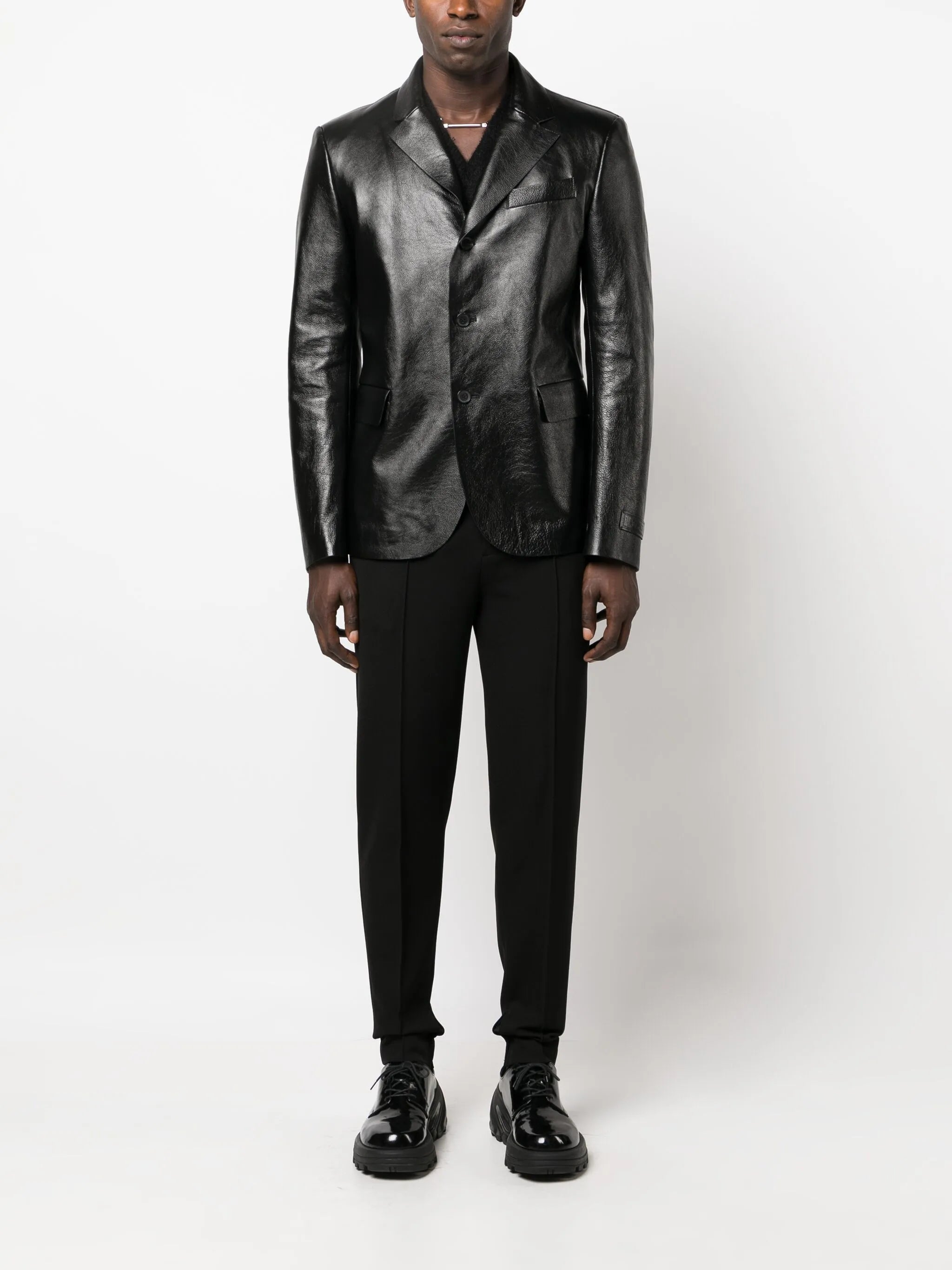 single-breasted leather blazer