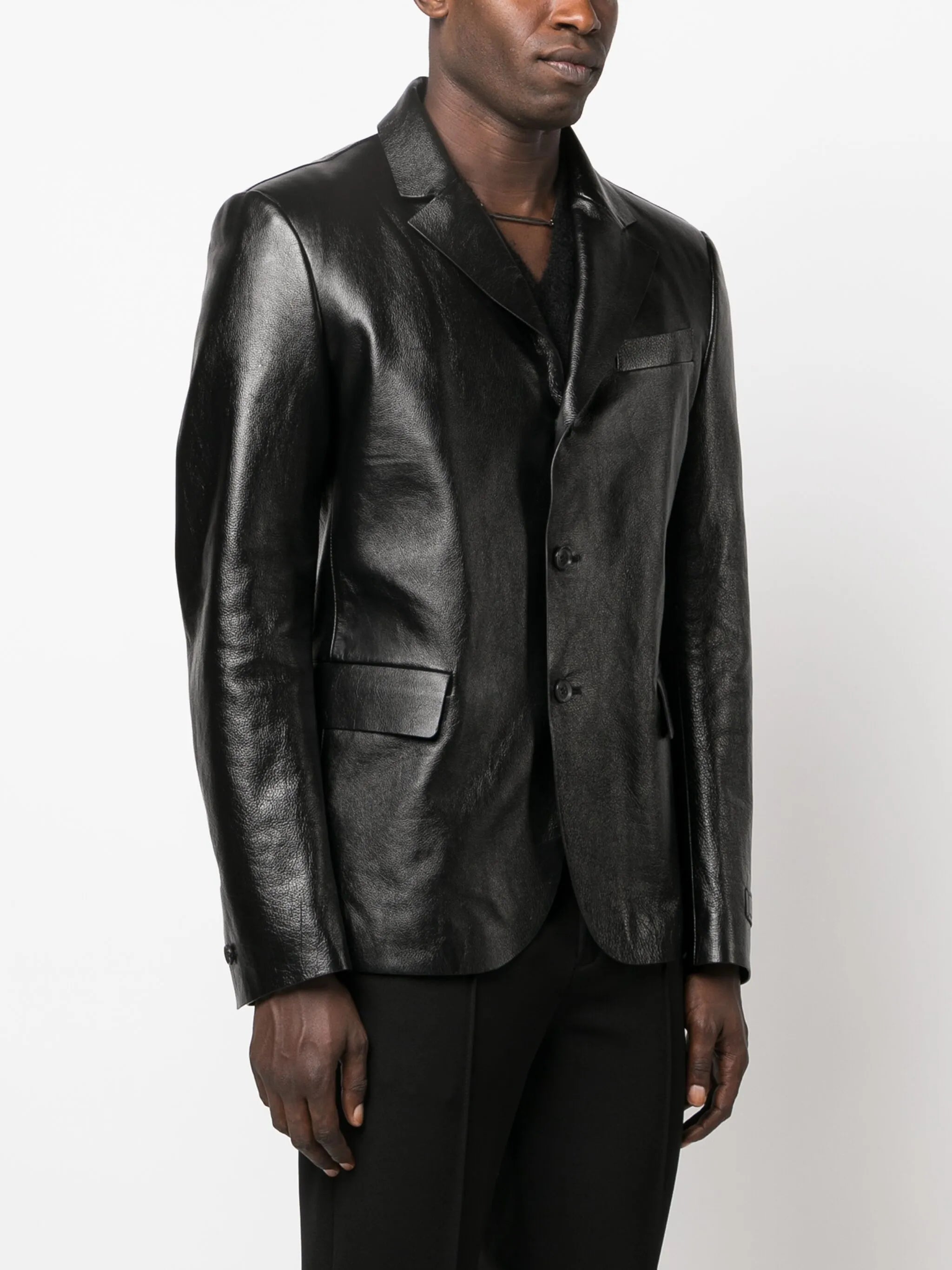 single-breasted leather blazer