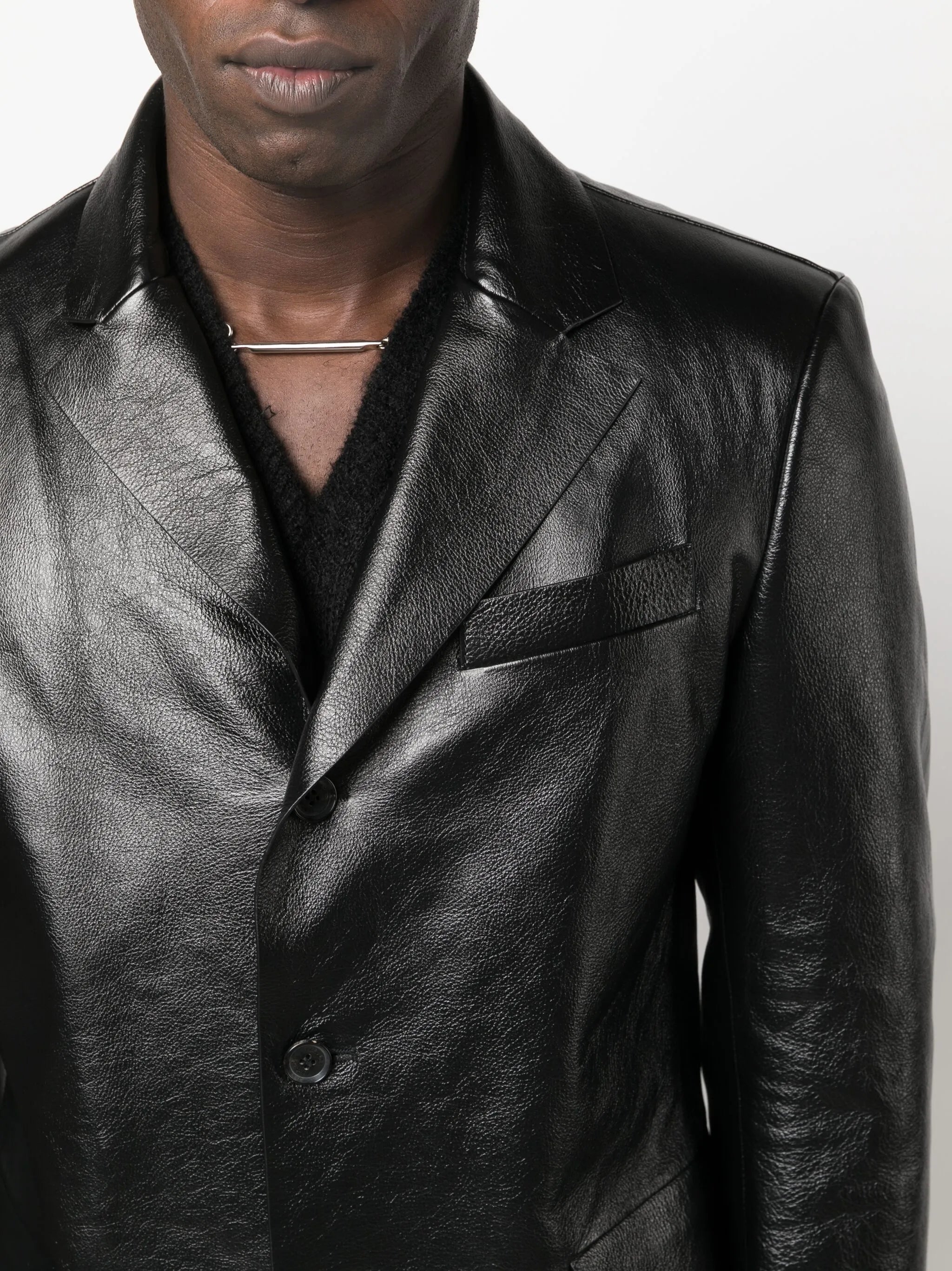 single-breasted leather blazer