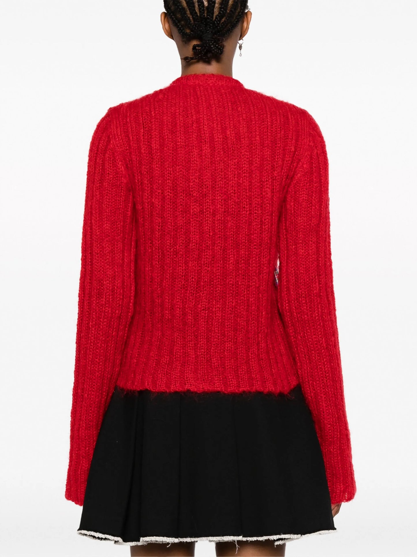 bow-detail ribbed-knit cardigan