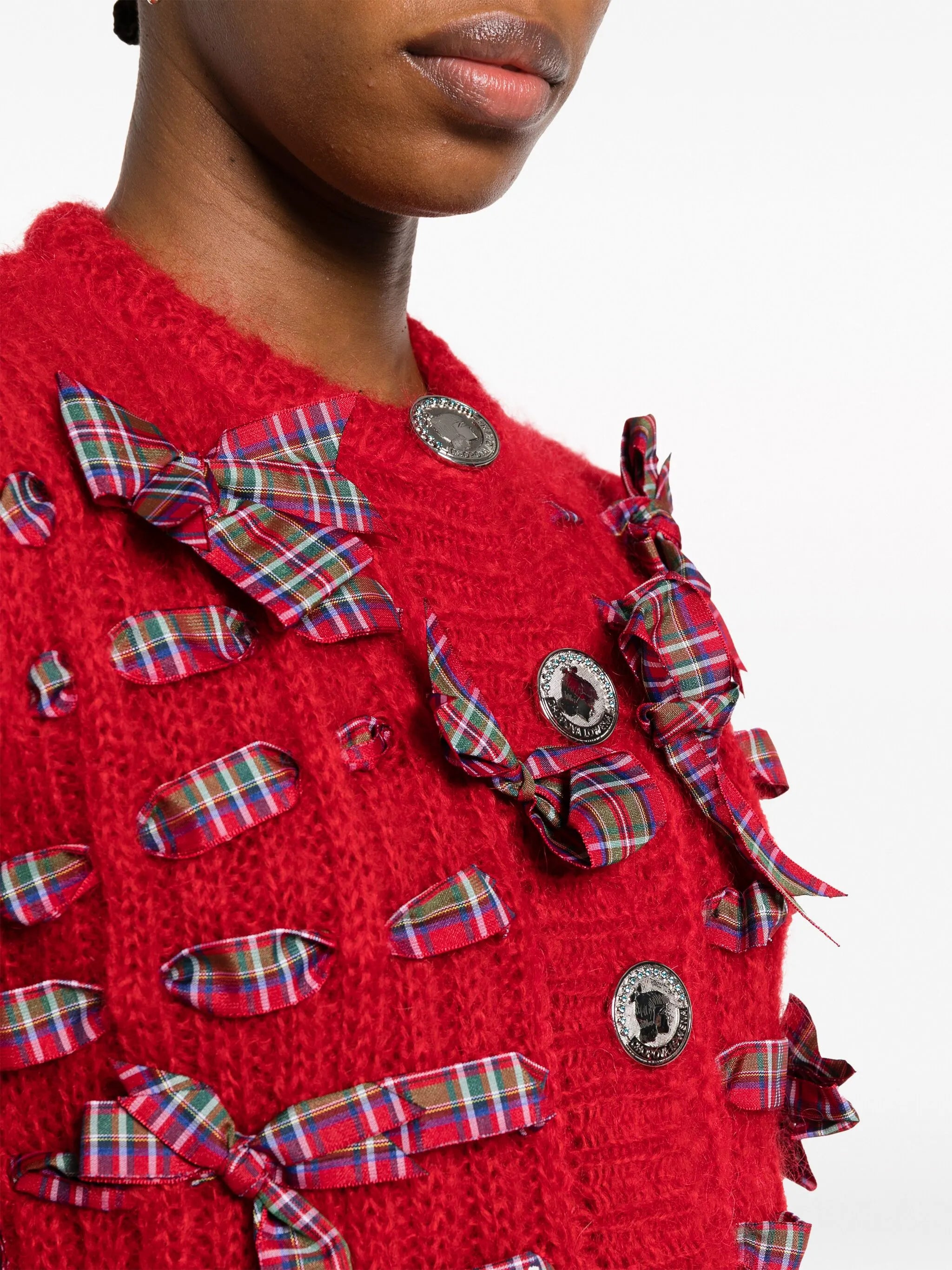 bow-detail ribbed-knit cardigan