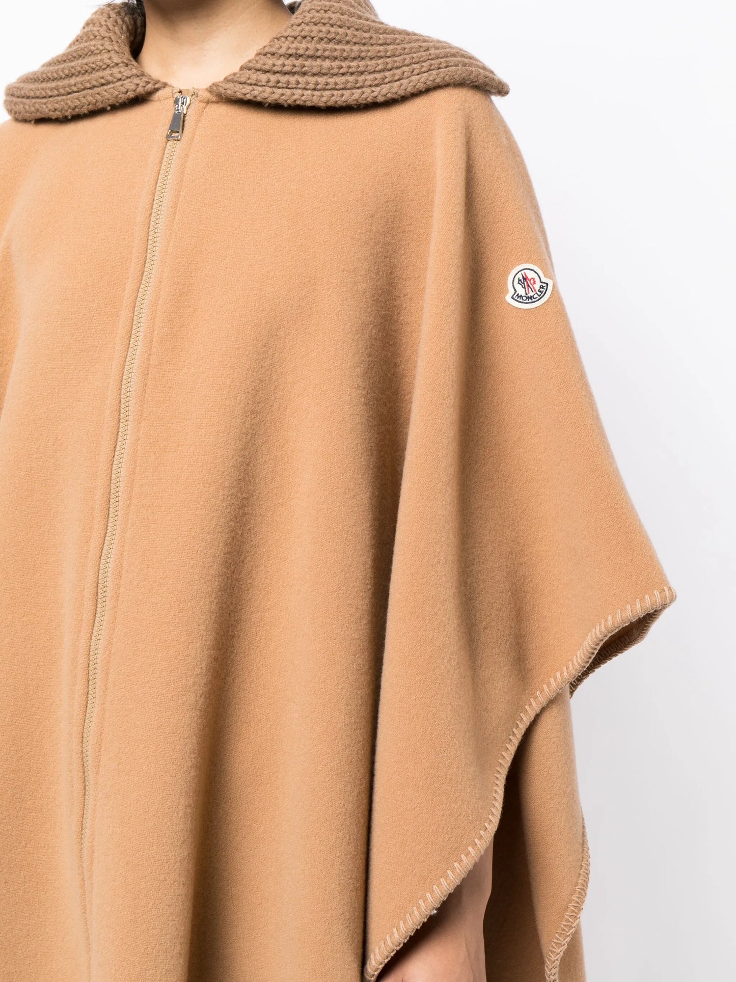 ribbed-collar wool cape coat