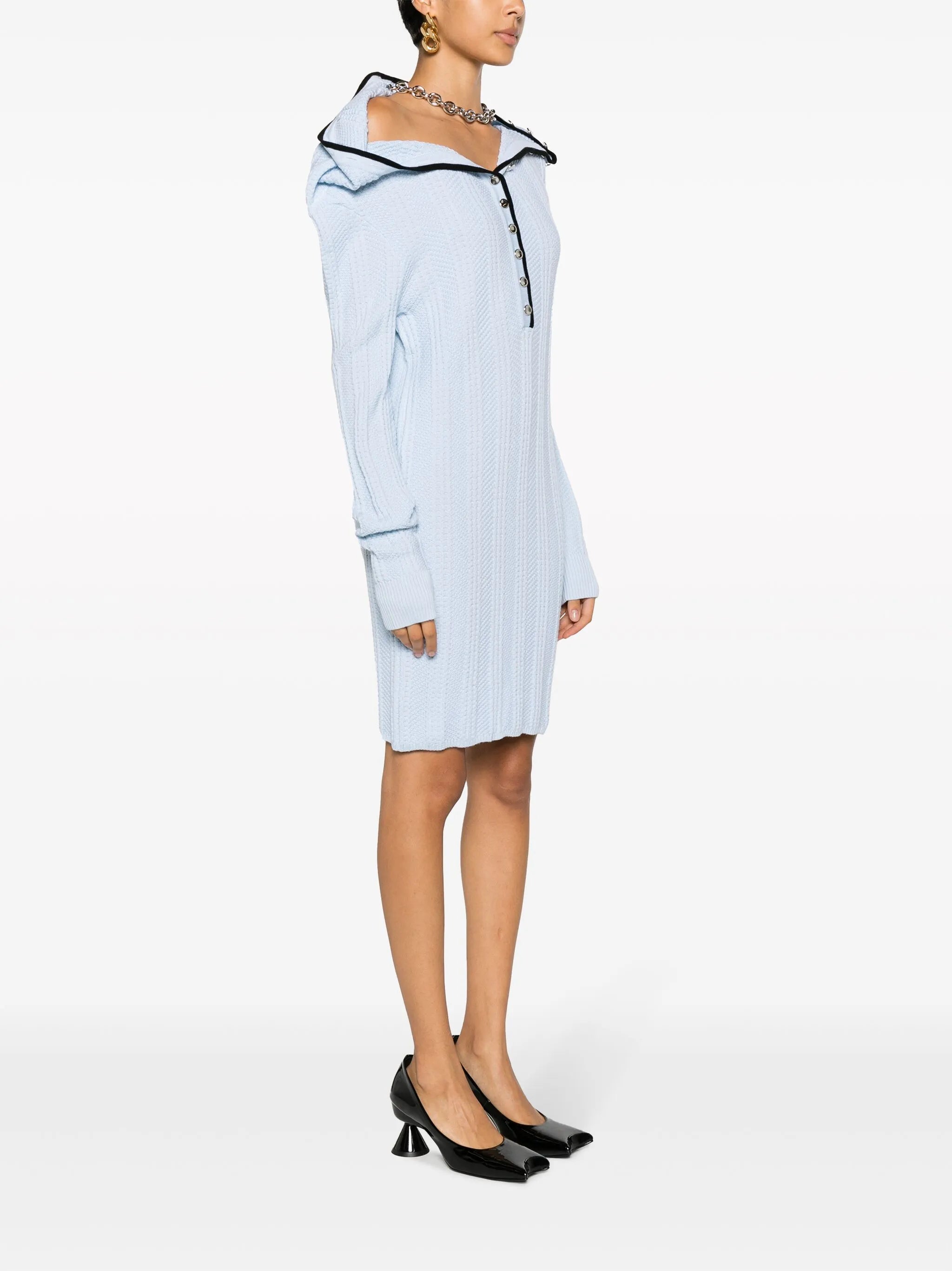 ruffle-collar merino wool minidress