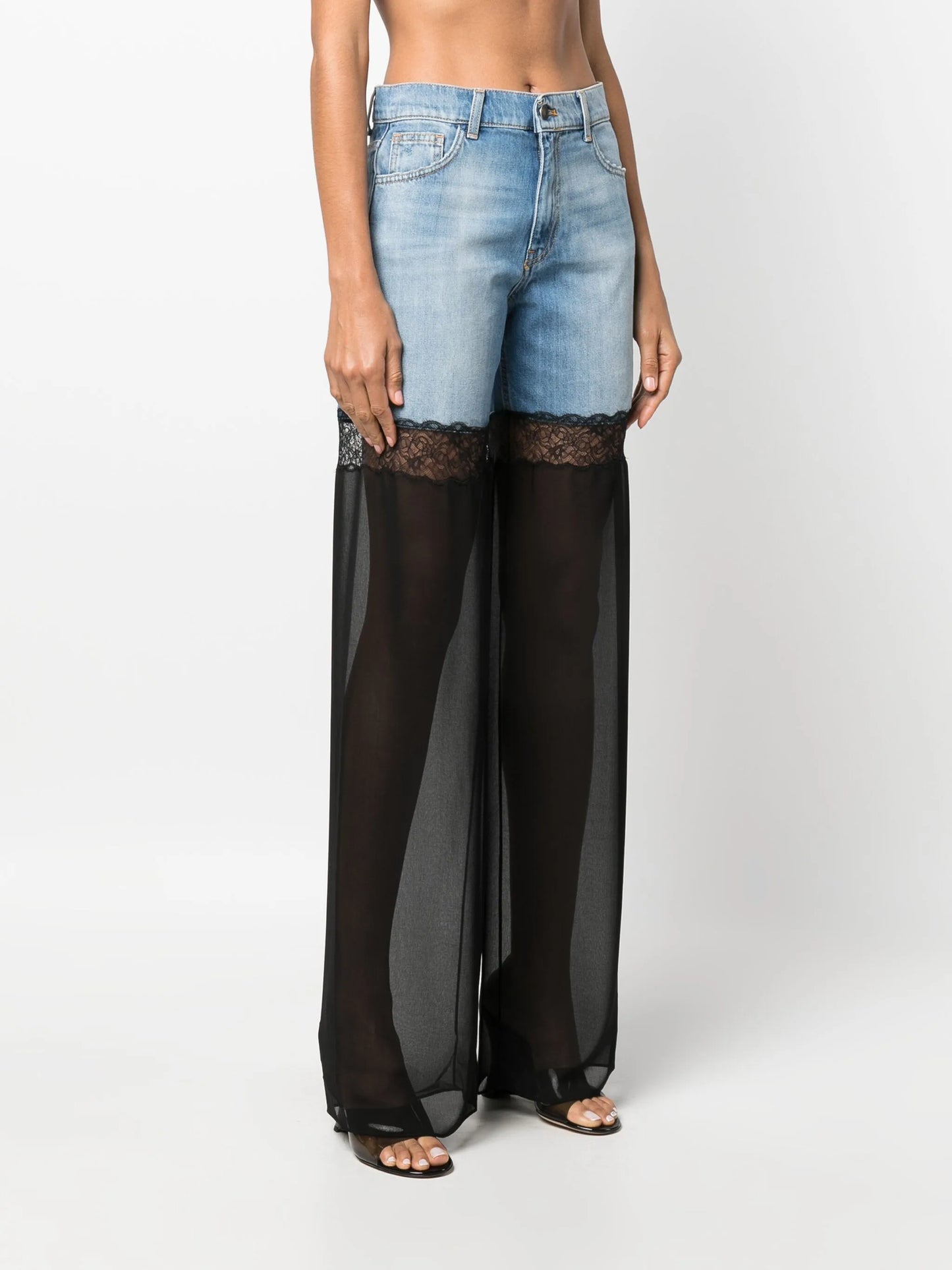 tulle-panel straight-leg jeans