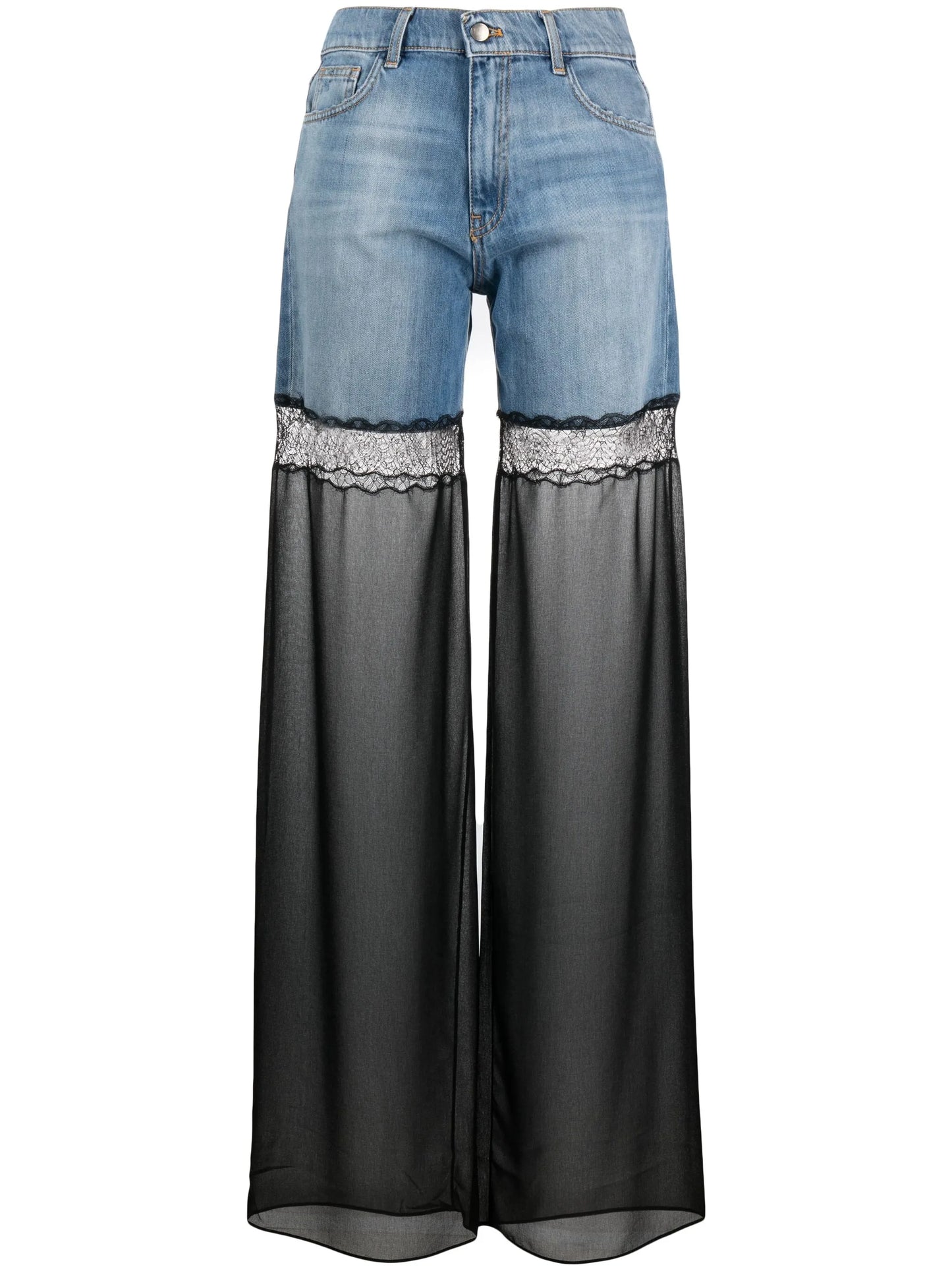 tulle-panel straight-leg jeans