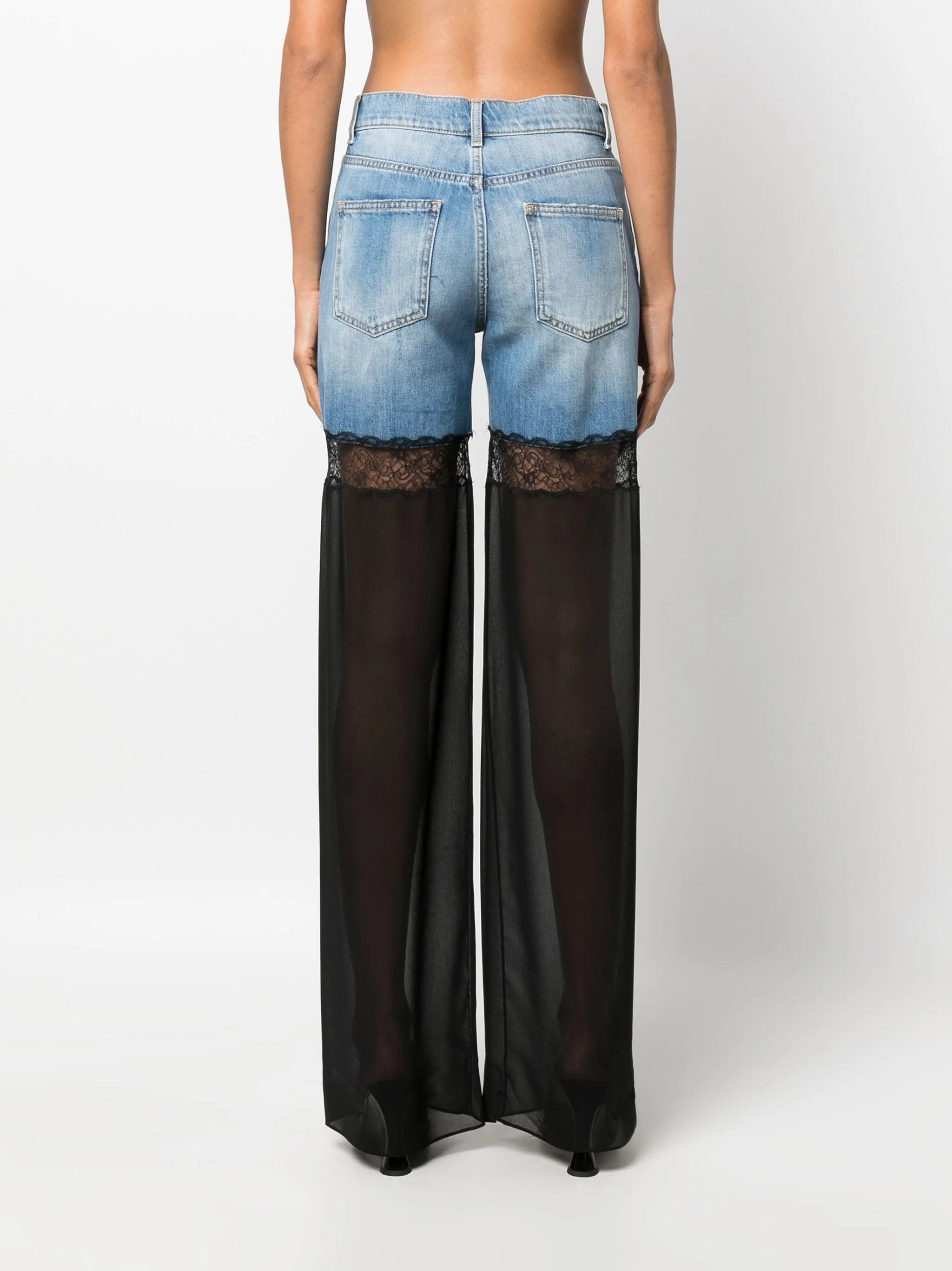 tulle-panel straight-leg jeans