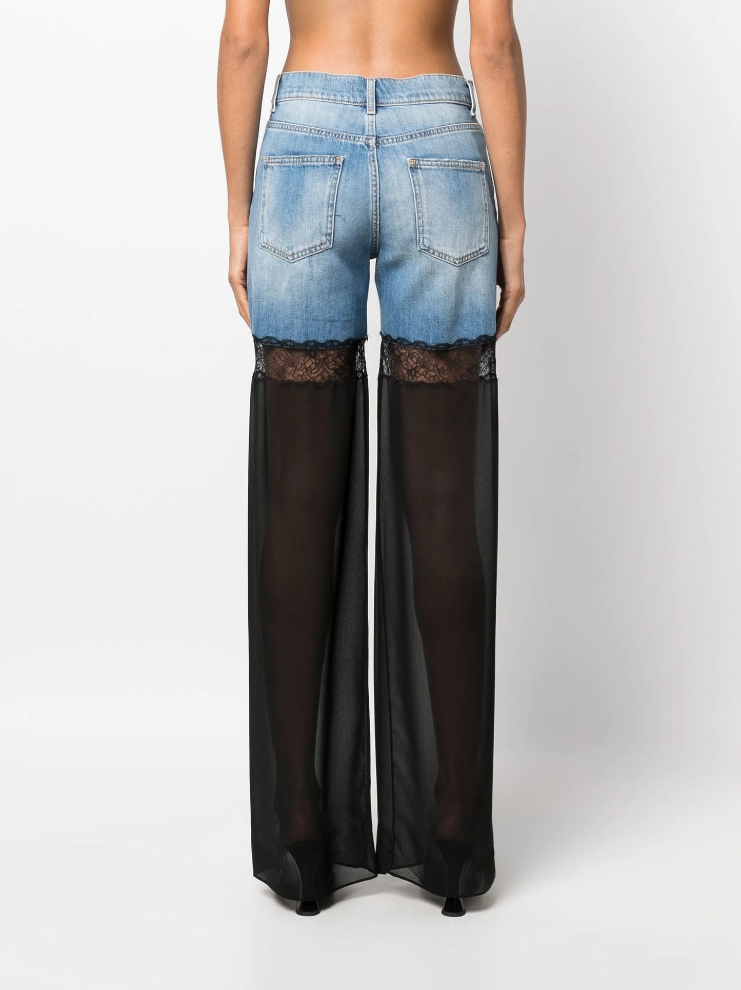 tulle-panel straight-leg jeans