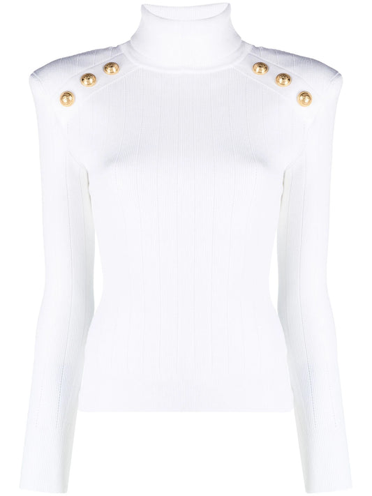 button-embellished ribbed-knit jumper