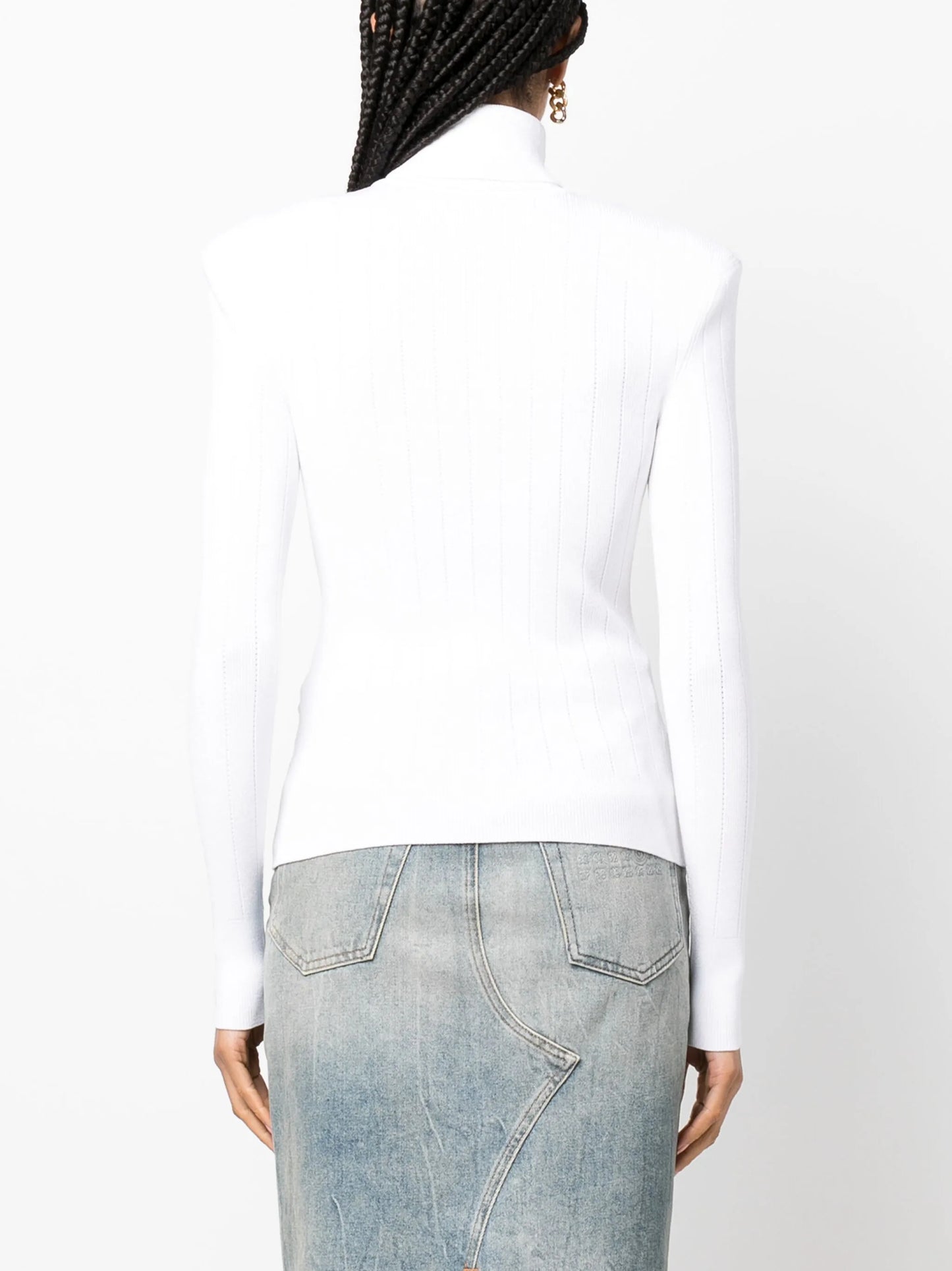 button-embellished ribbed-knit jumper