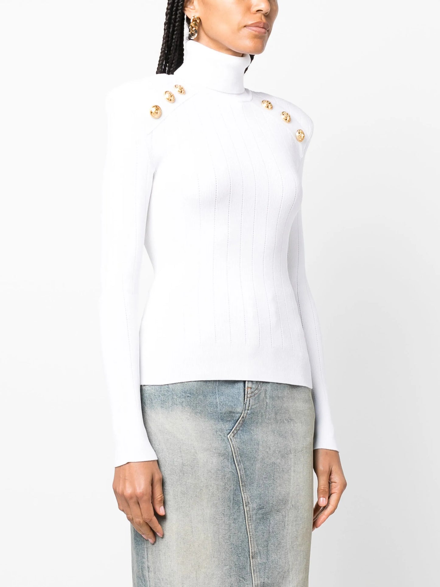 button-embellished ribbed-knit jumper