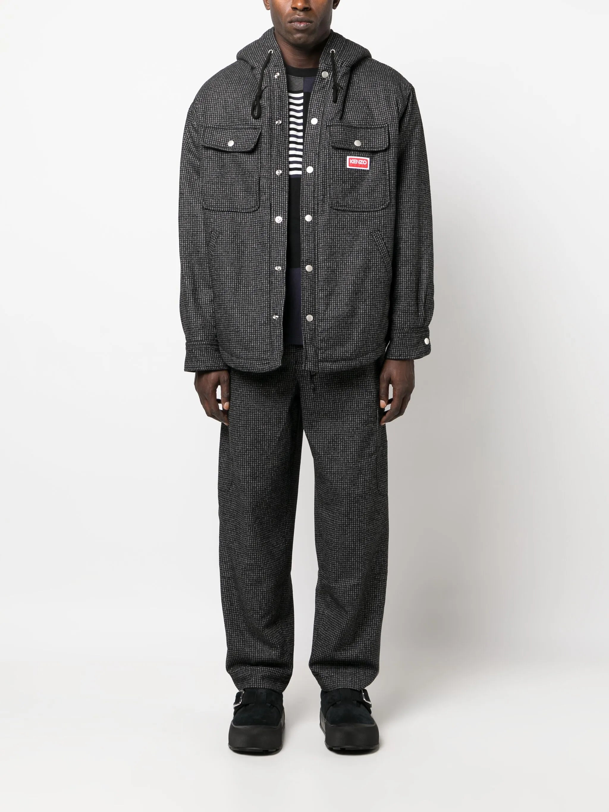 logo-patch check-pattern tapered trousers