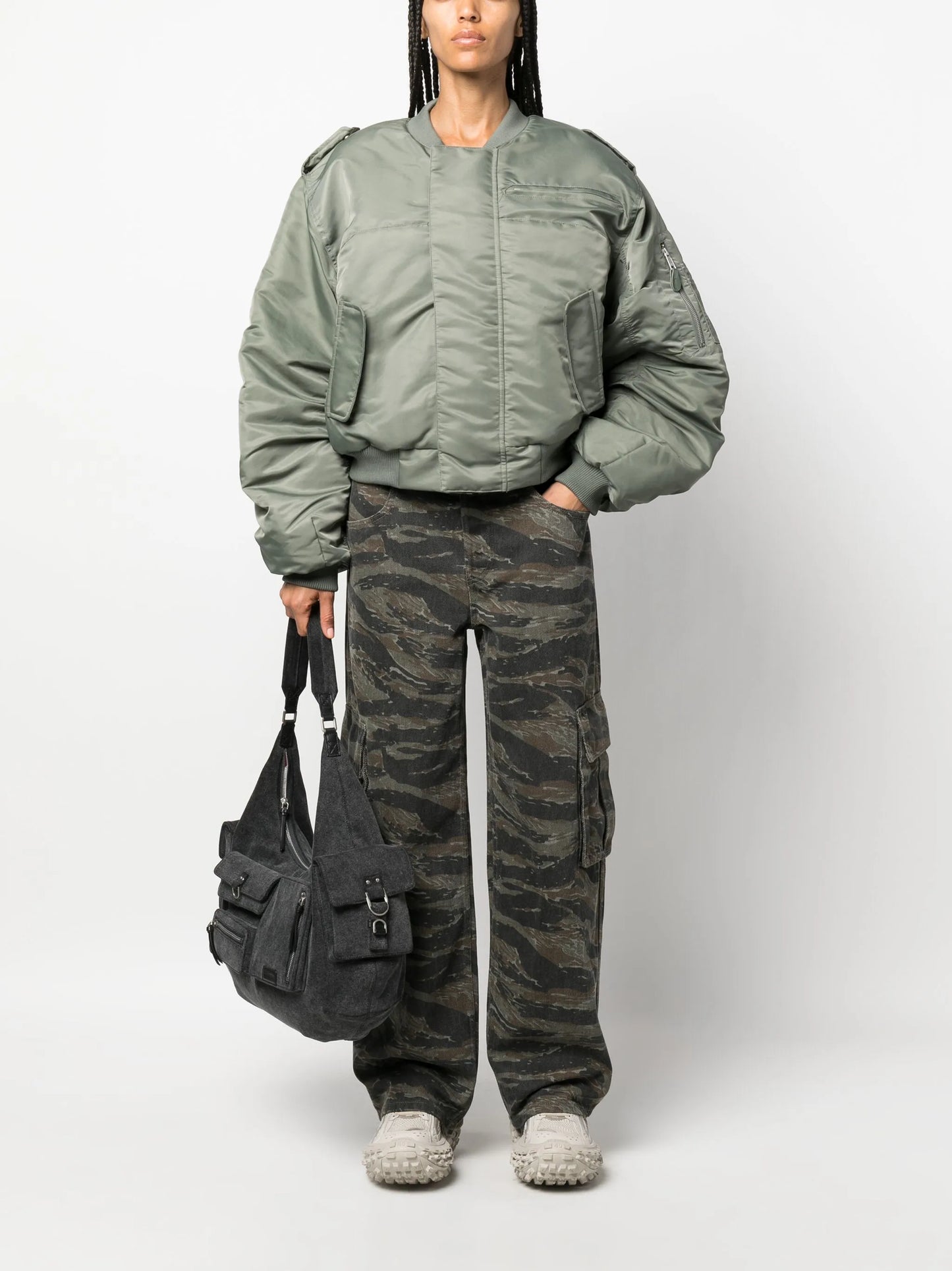 baseball-collar cropped bomber jacket