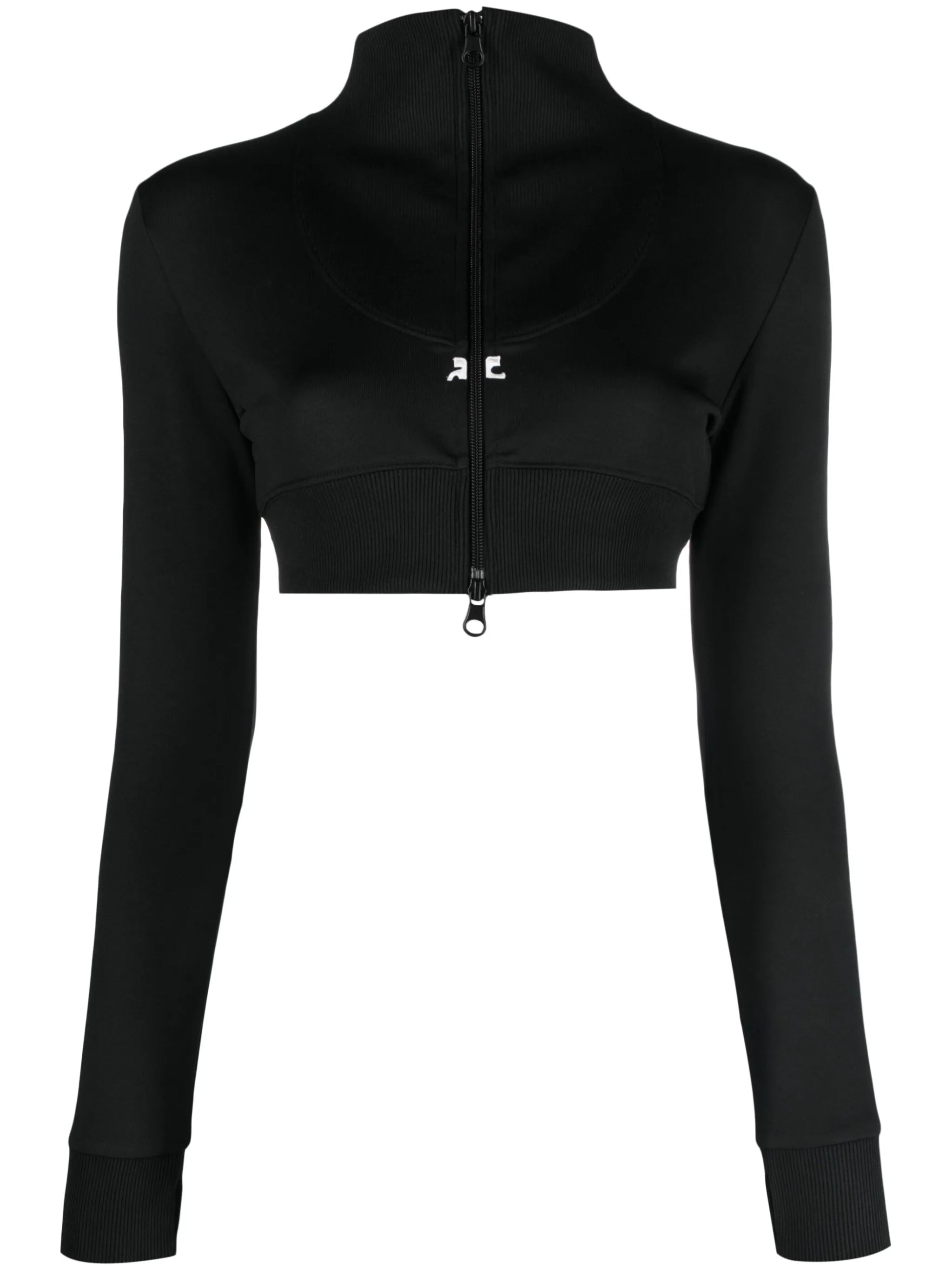 logo-embroidered cropped zip-up jacket