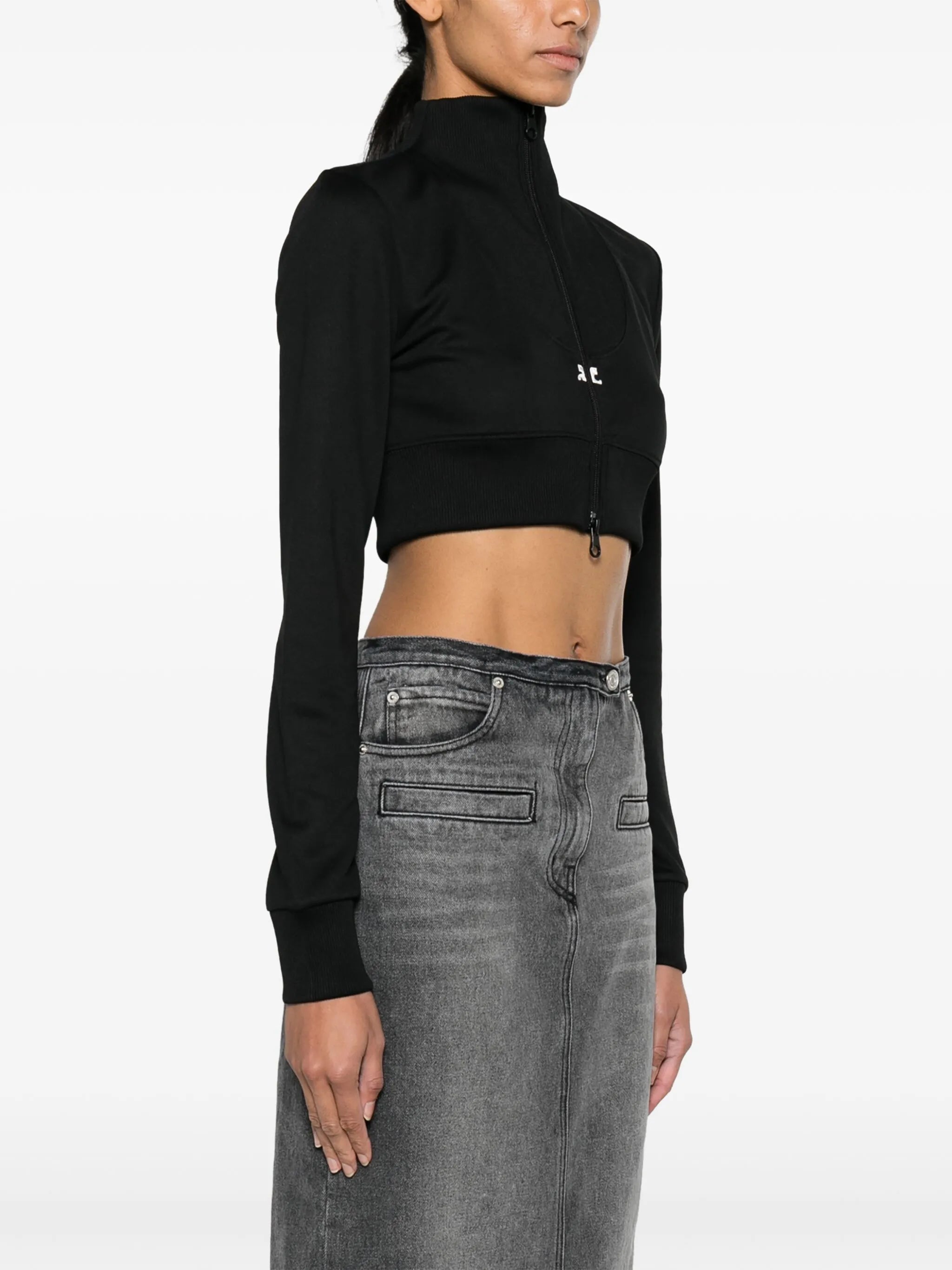 logo-embroidered cropped zip-up jacket