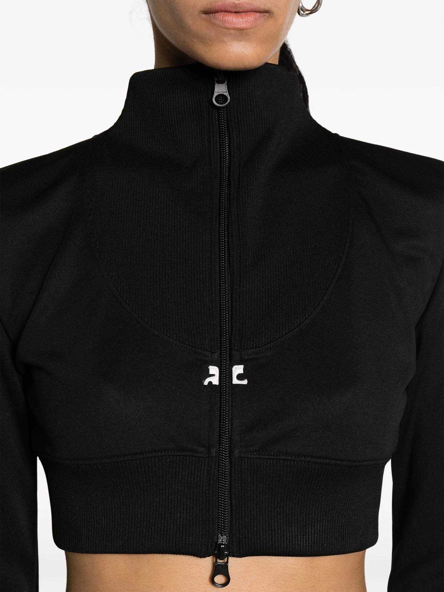 logo-embroidered cropped zip-up jacket