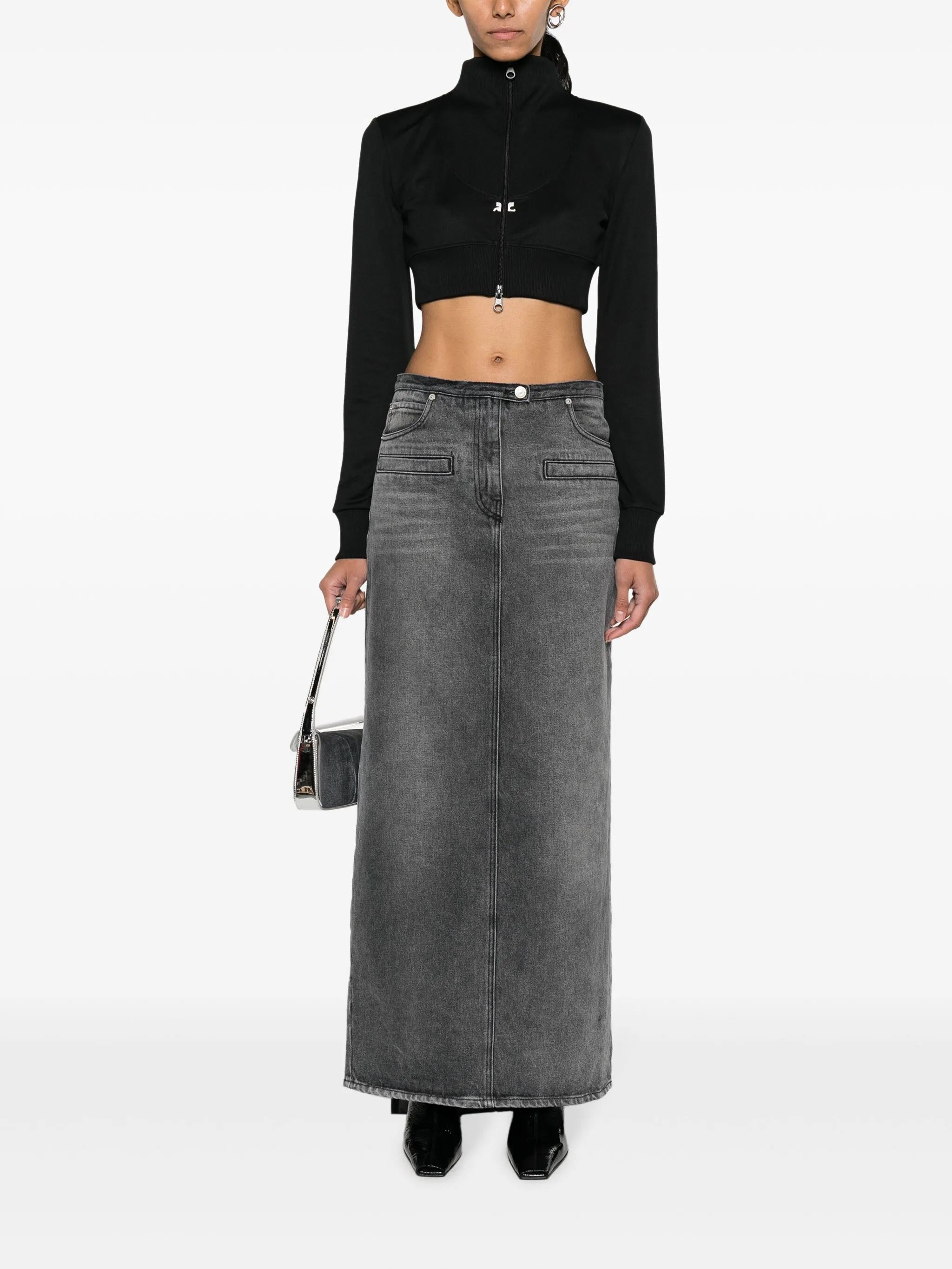 Heritage cut-out stonewashed denim skirt
