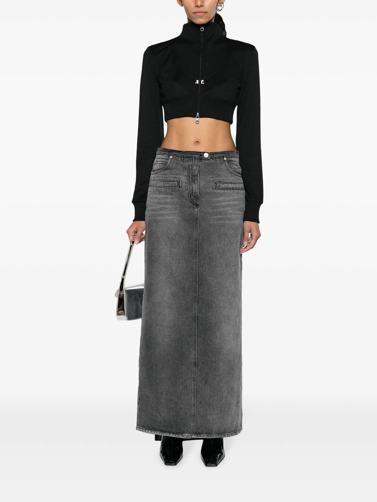 Heritage cut-out stonewashed denim skirt
