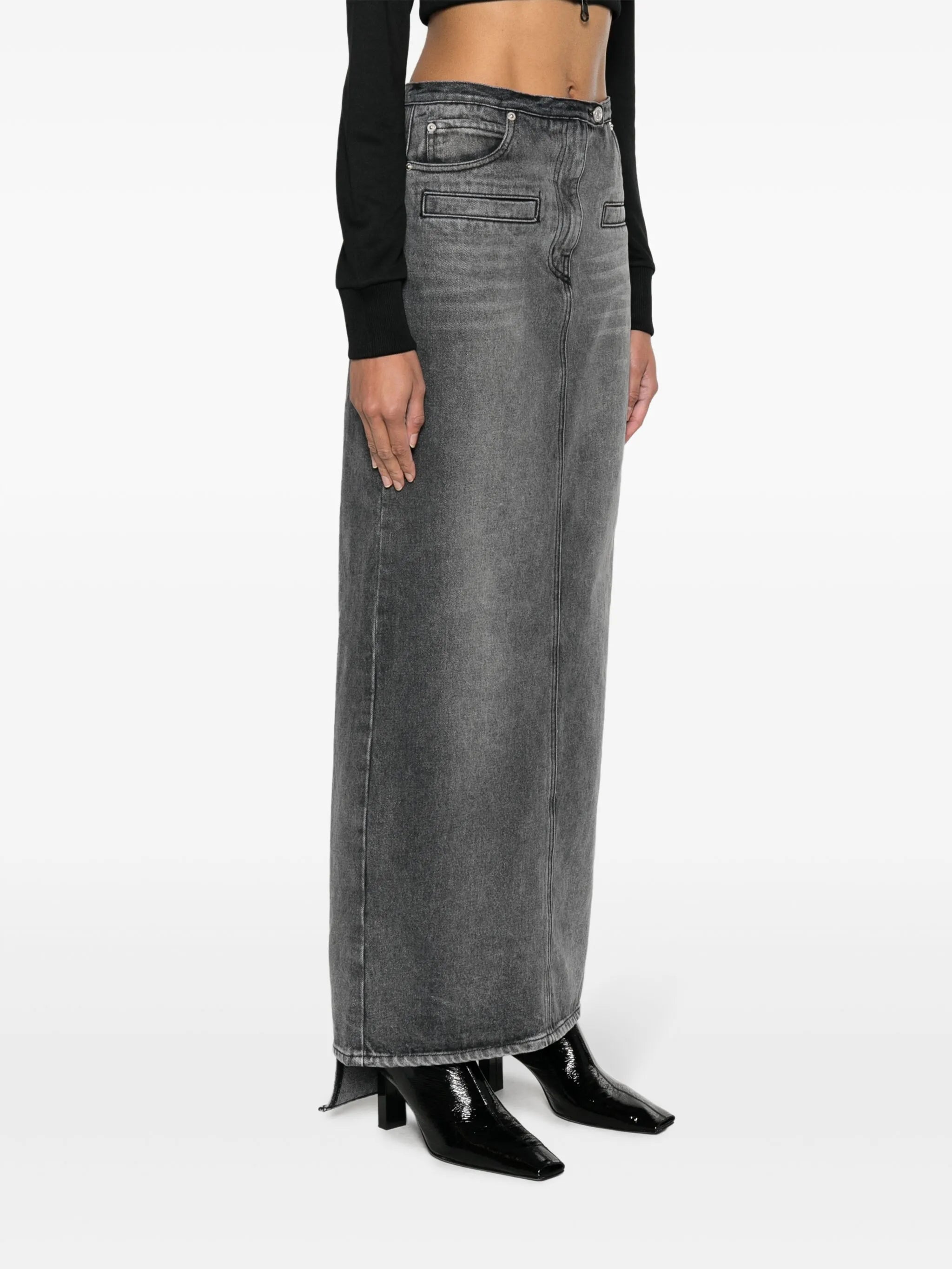 Heritage cut-out stonewashed denim skirt