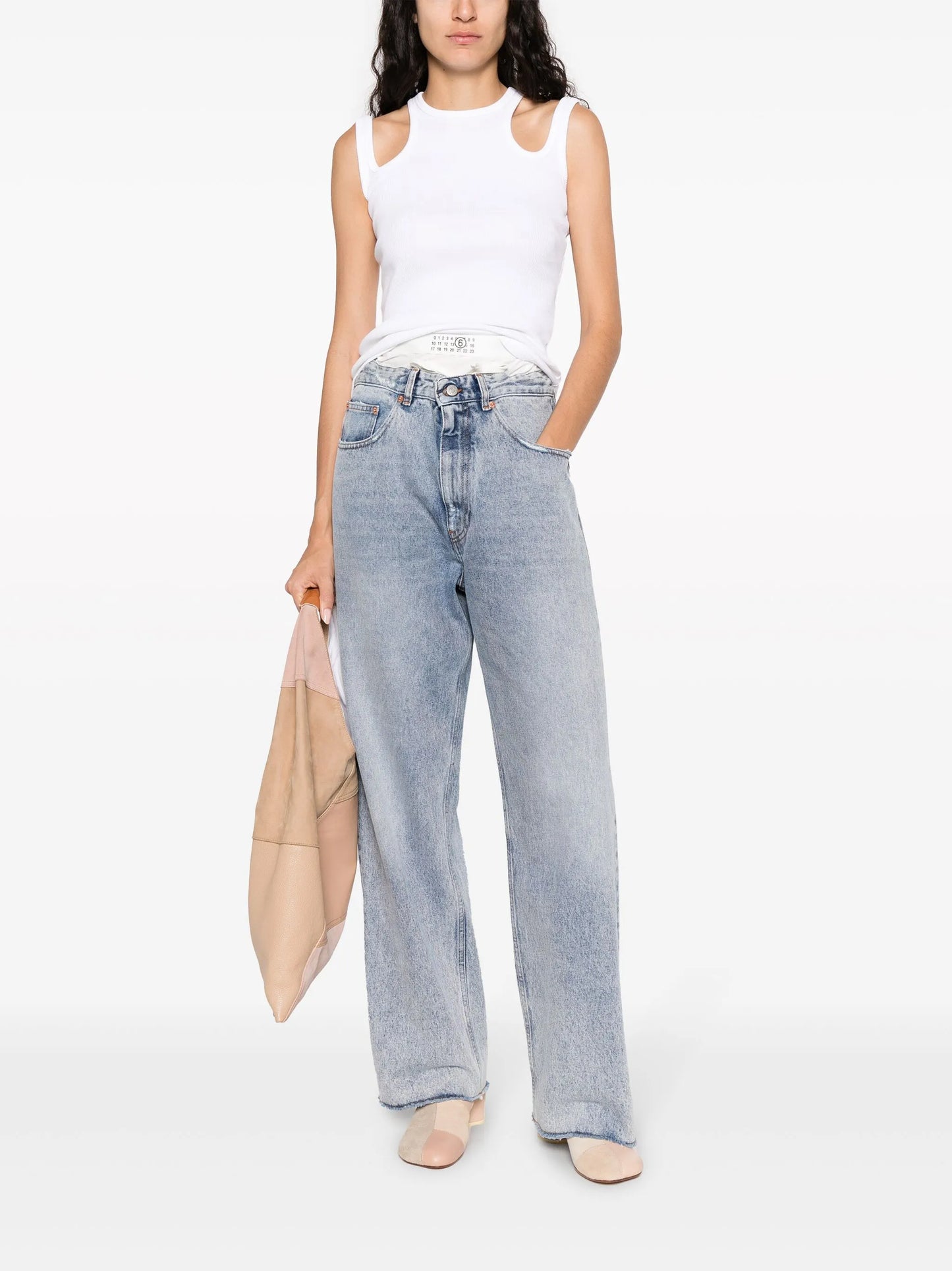 layered wide-leg jeans