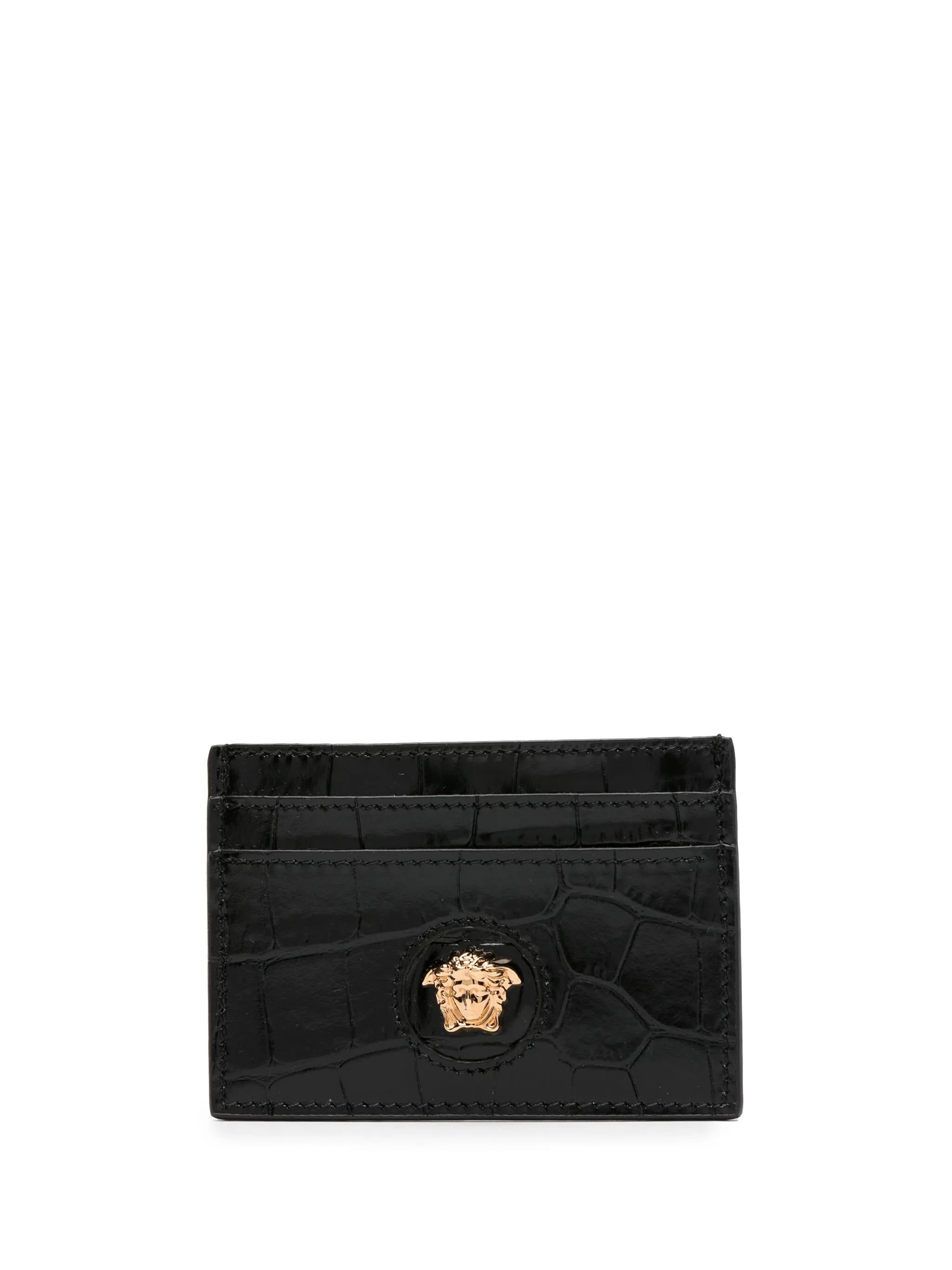Medusa plaque crocodile-effect cardholder