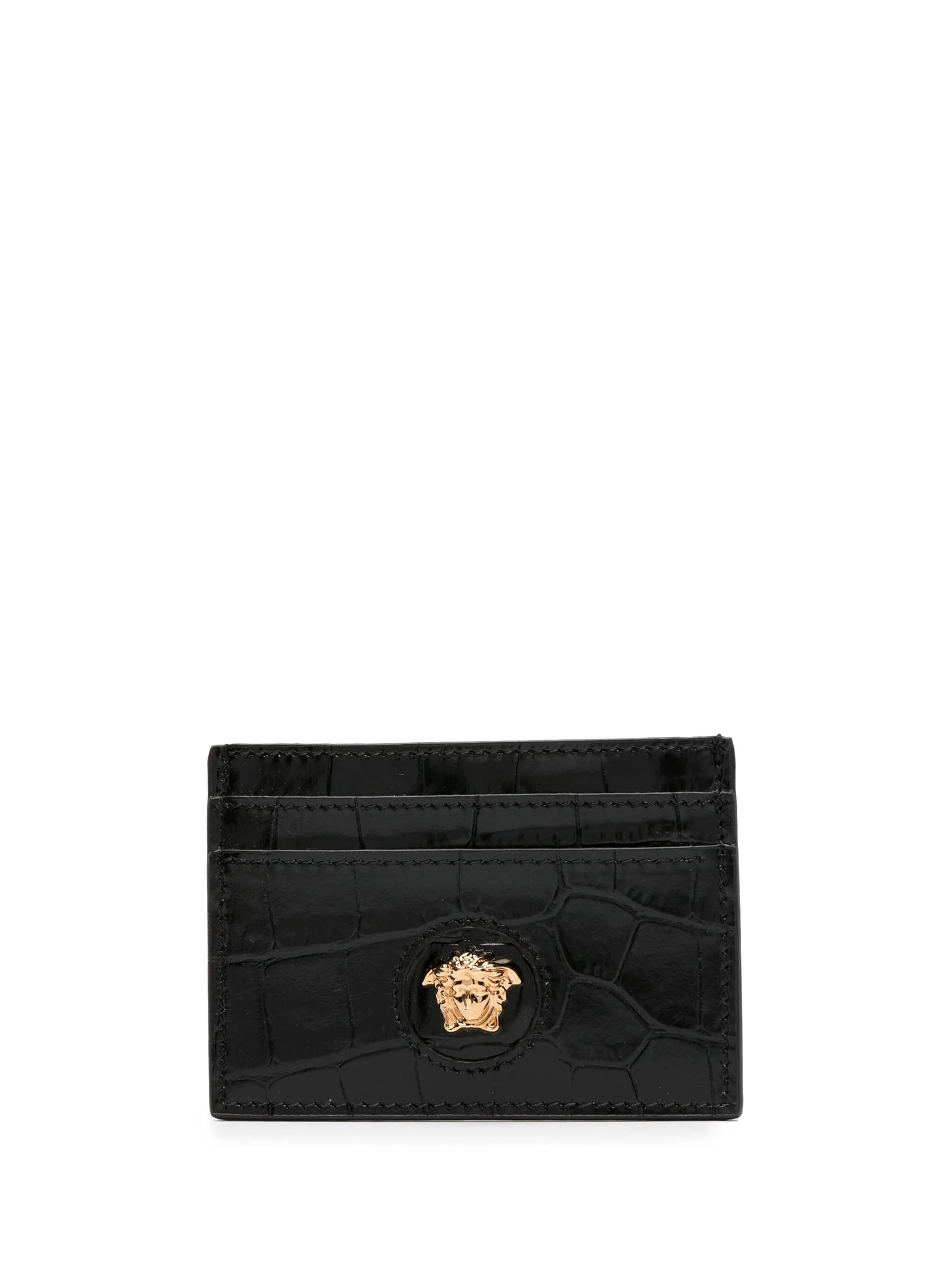 Medusa plaque crocodile-effect cardholder