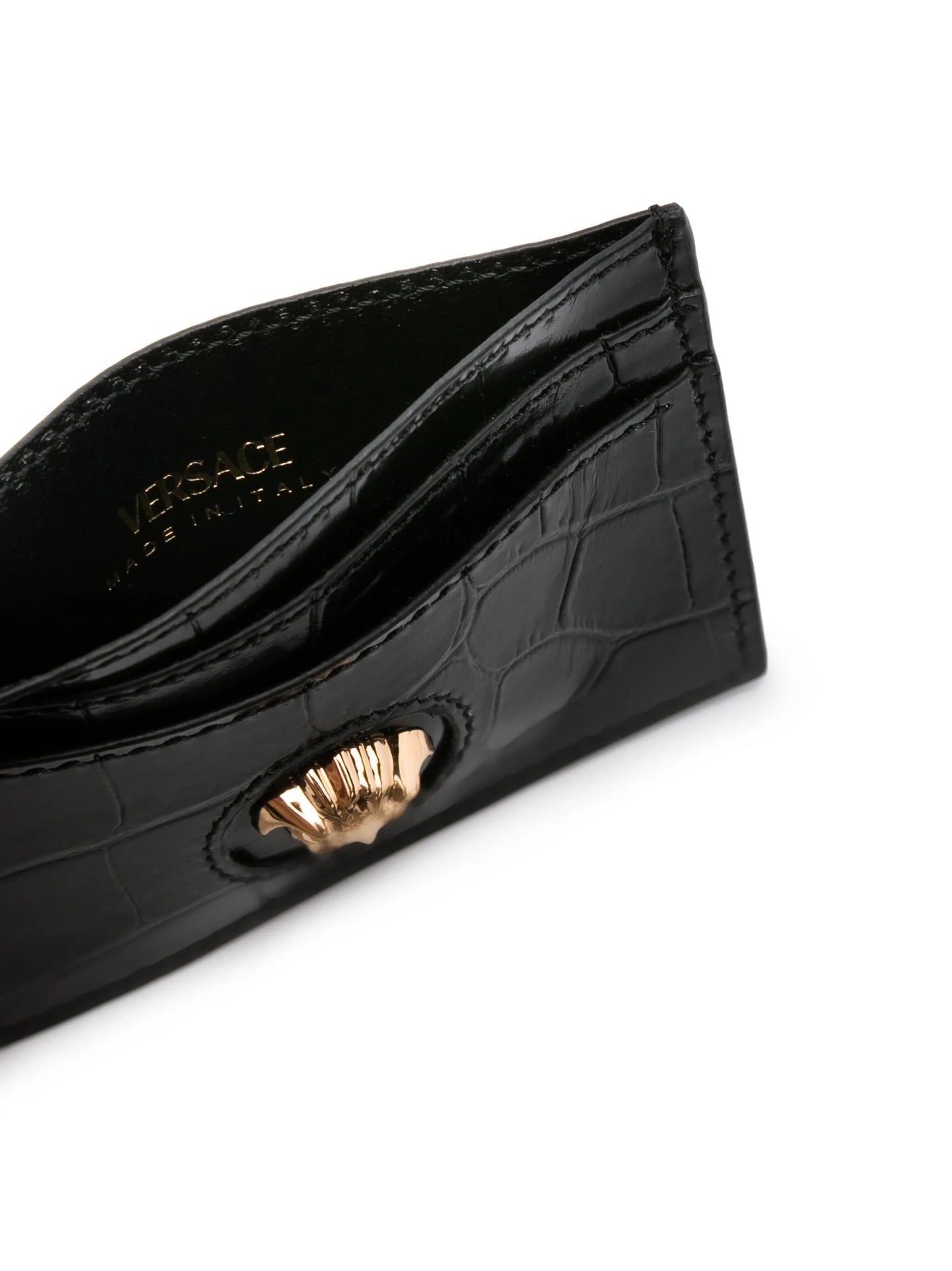 Medusa plaque crocodile-effect cardholder