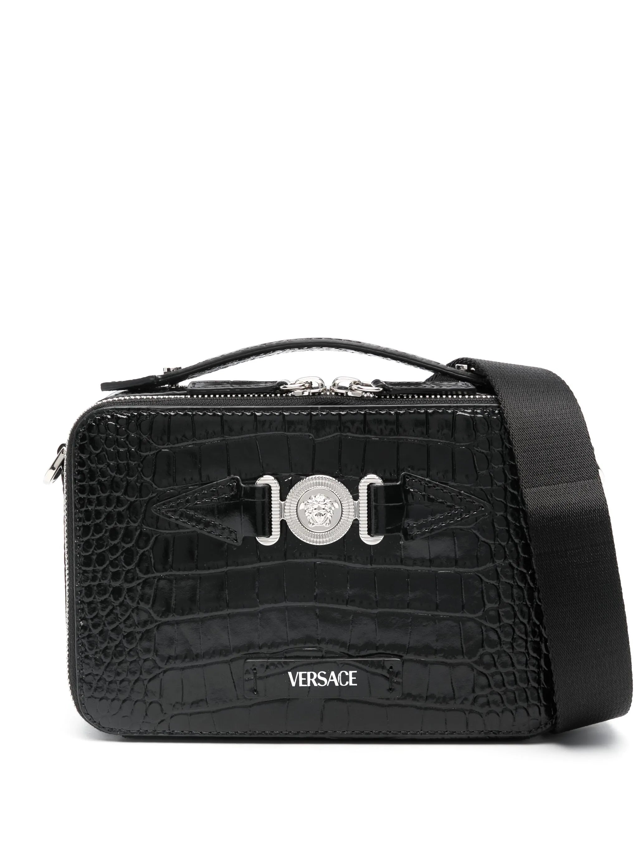 crocodile-embossed crossbody bag