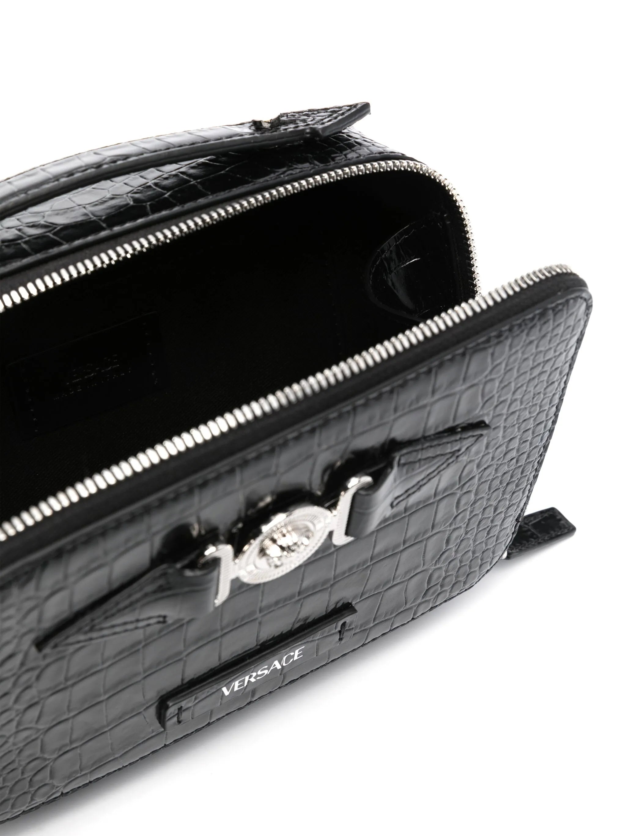 crocodile-embossed crossbody bag
