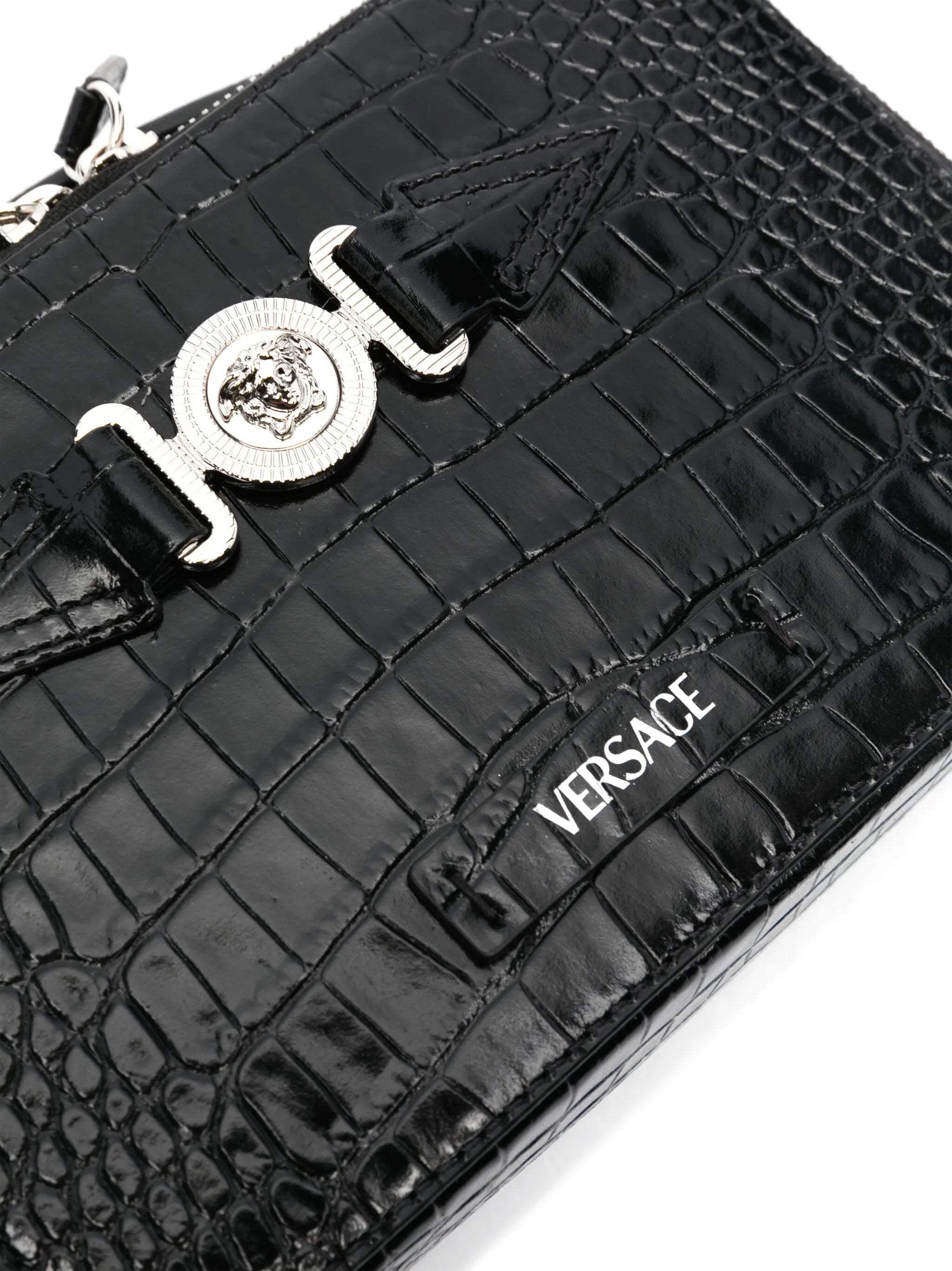 crocodile-embossed crossbody bag