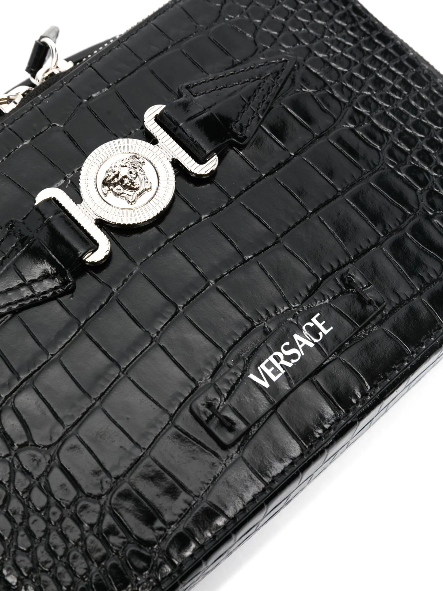 crocodile-embossed crossbody bag