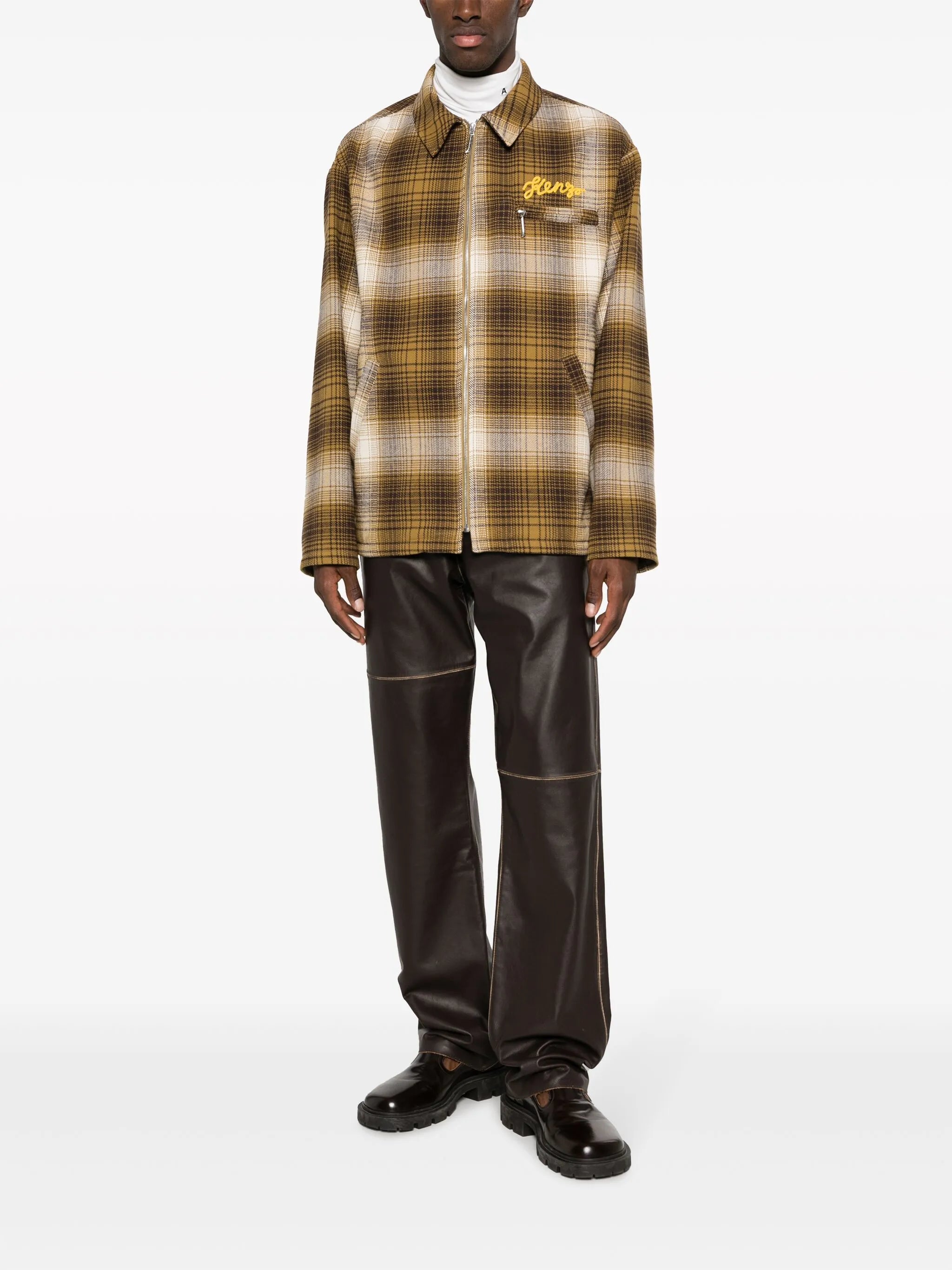 plaid-check cotton shirt jacket