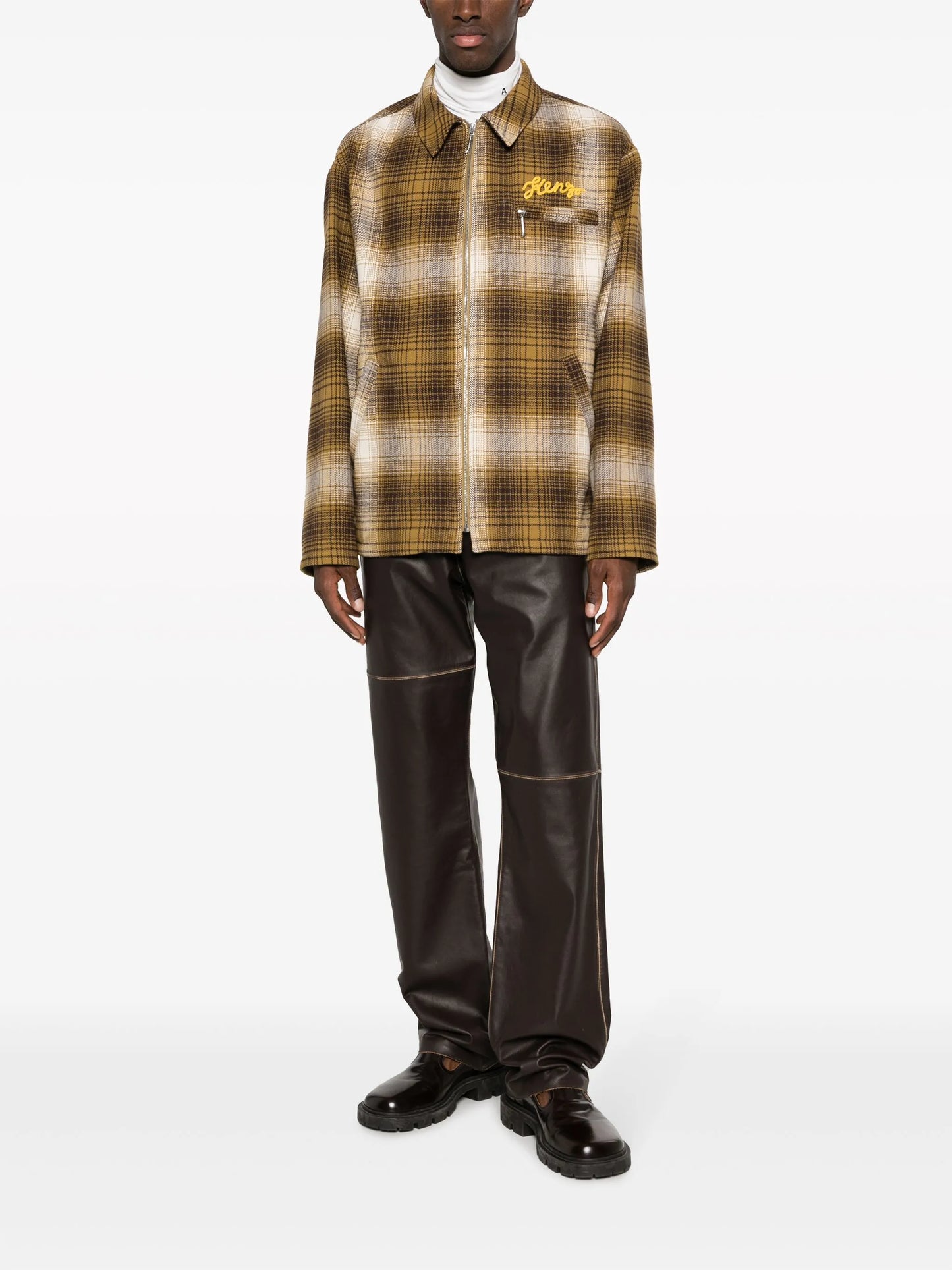 plaid-check cotton shirt jacket