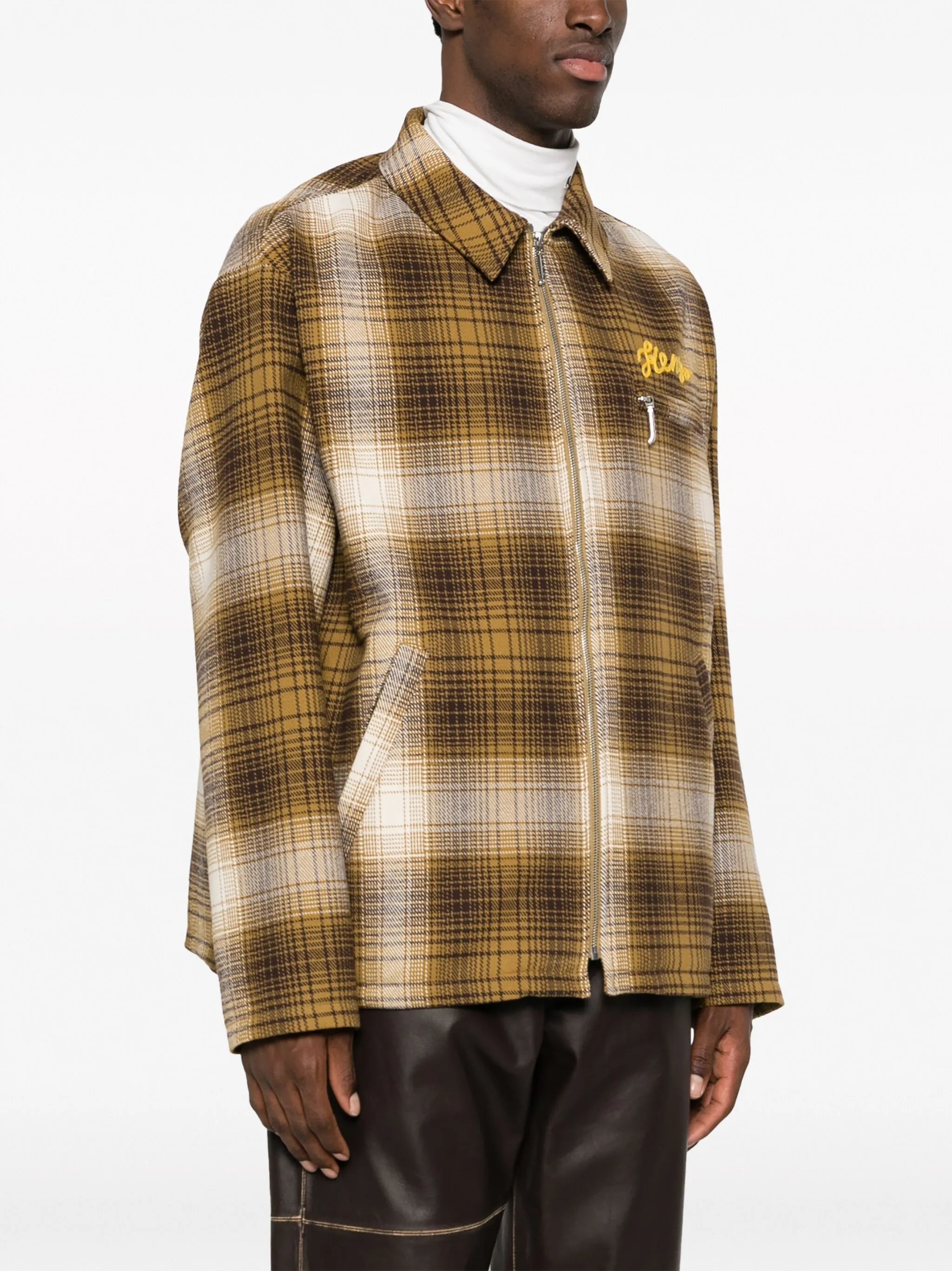 plaid-check cotton shirt jacket