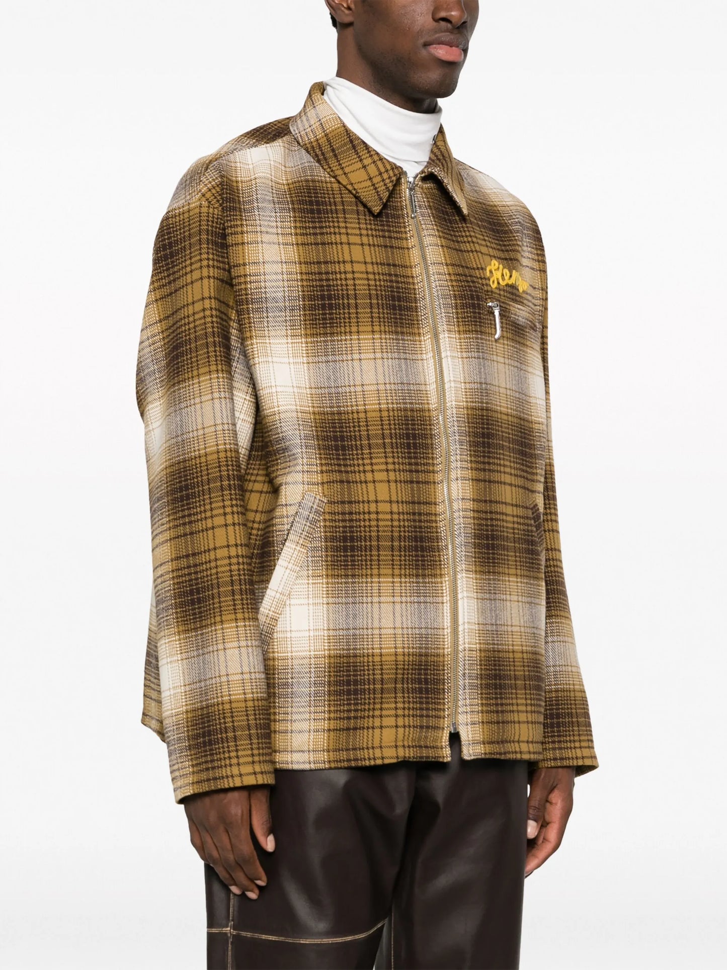 plaid-check cotton shirt jacket