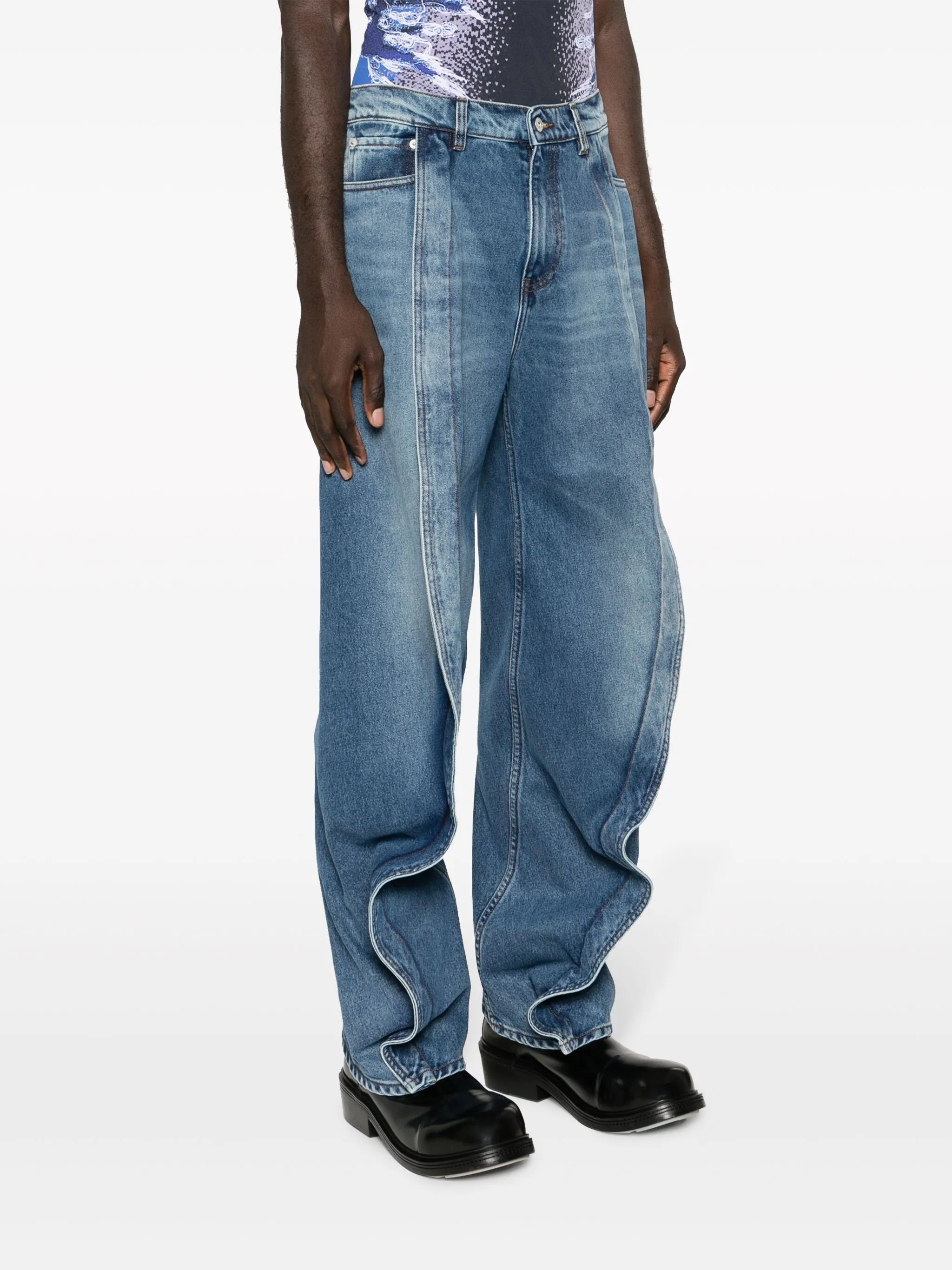 logo-patch organic cotton wide-leg jeans