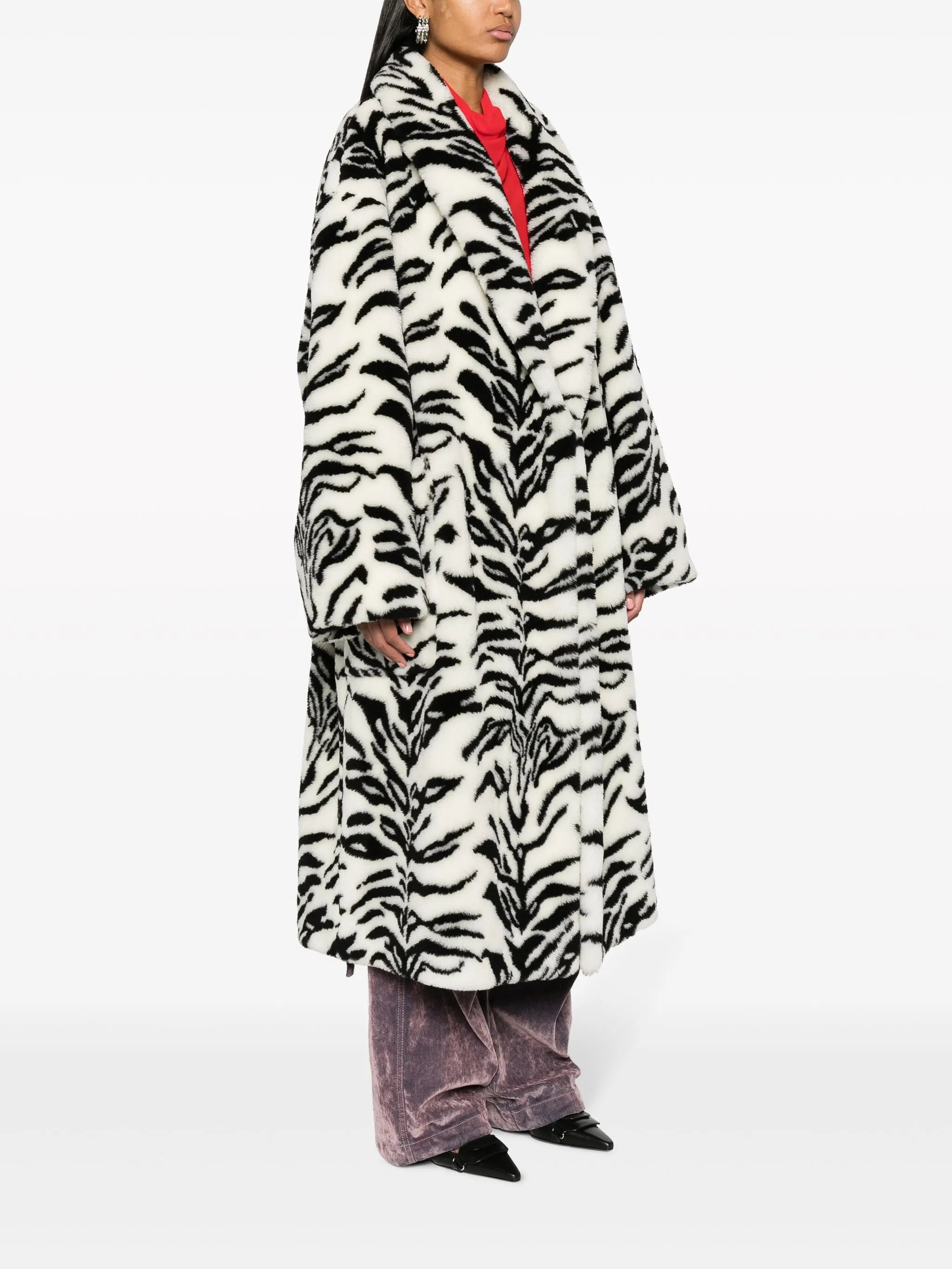 zebra-print faux-fur coat